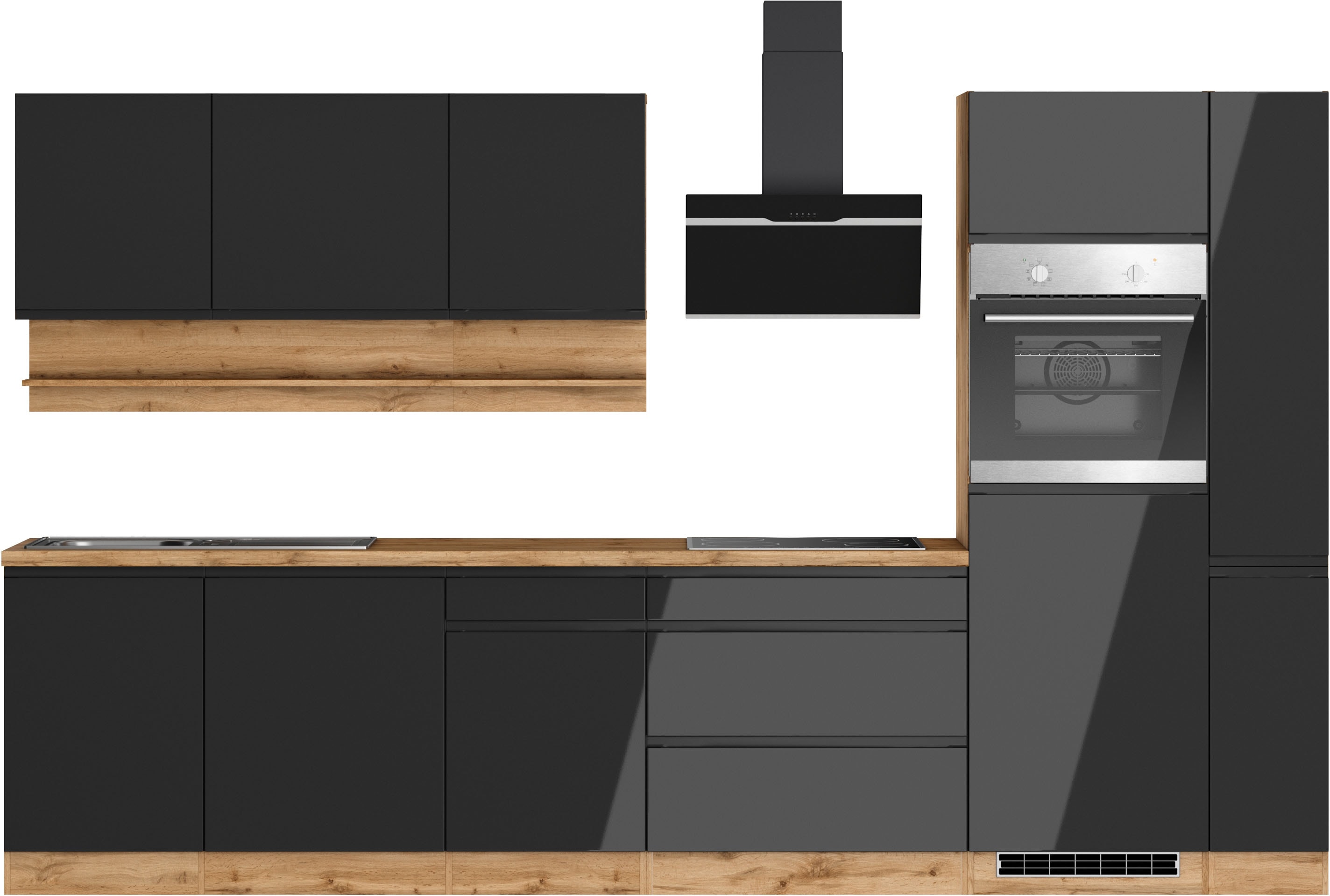 KOCHSTATION Küchenzeile "KS-Virginia,neu in verbesserter Ausführung" Arbeitsplatte 38 mm stark, Stauraum, Softclose, Breite 330 cm, Soft-Close, ohne E-Geräte