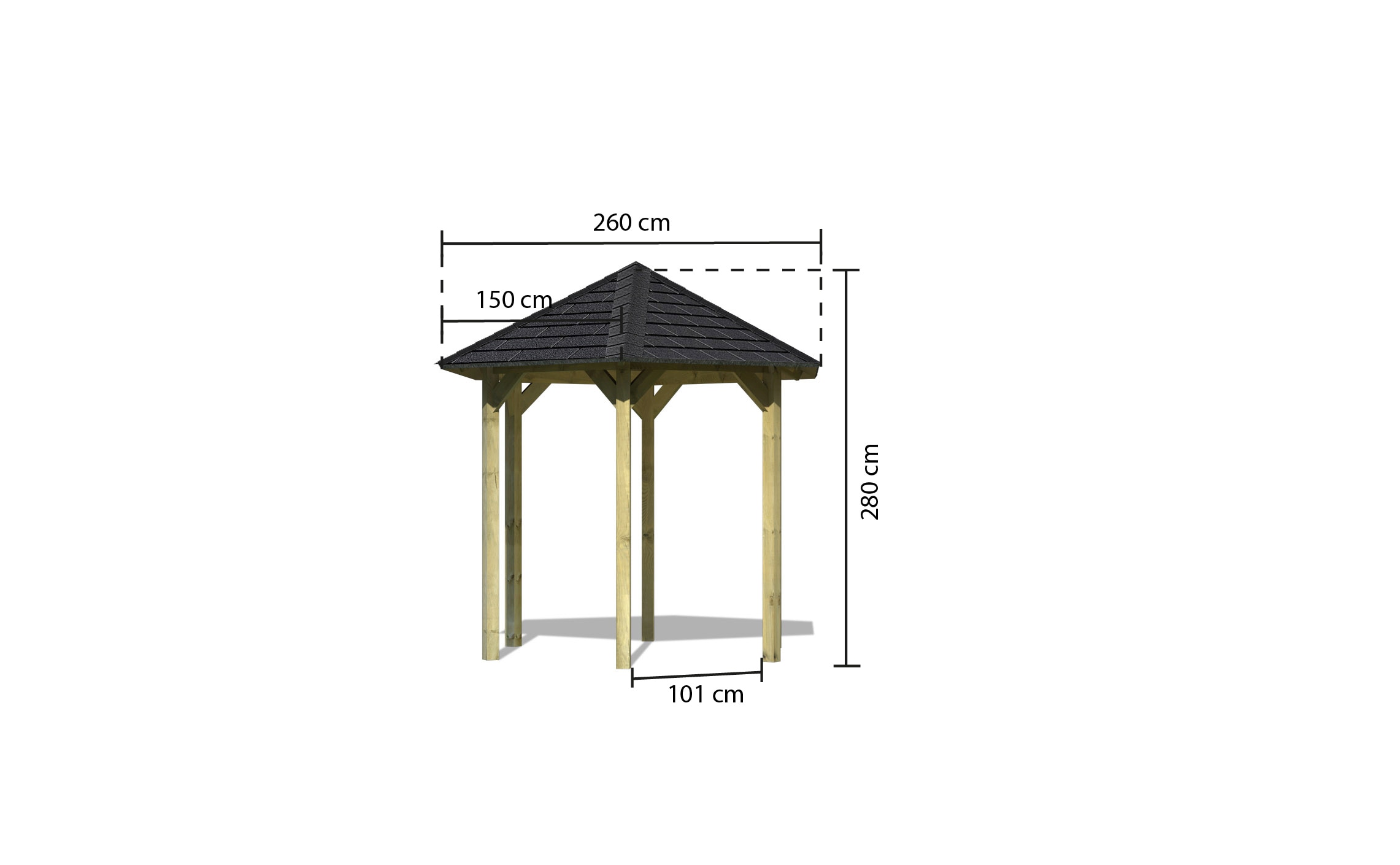 Karibu Pavillon »Lissabon«, (Set), BxTxH: 260x299x280 cm, mit schwarzen Dachschindeln