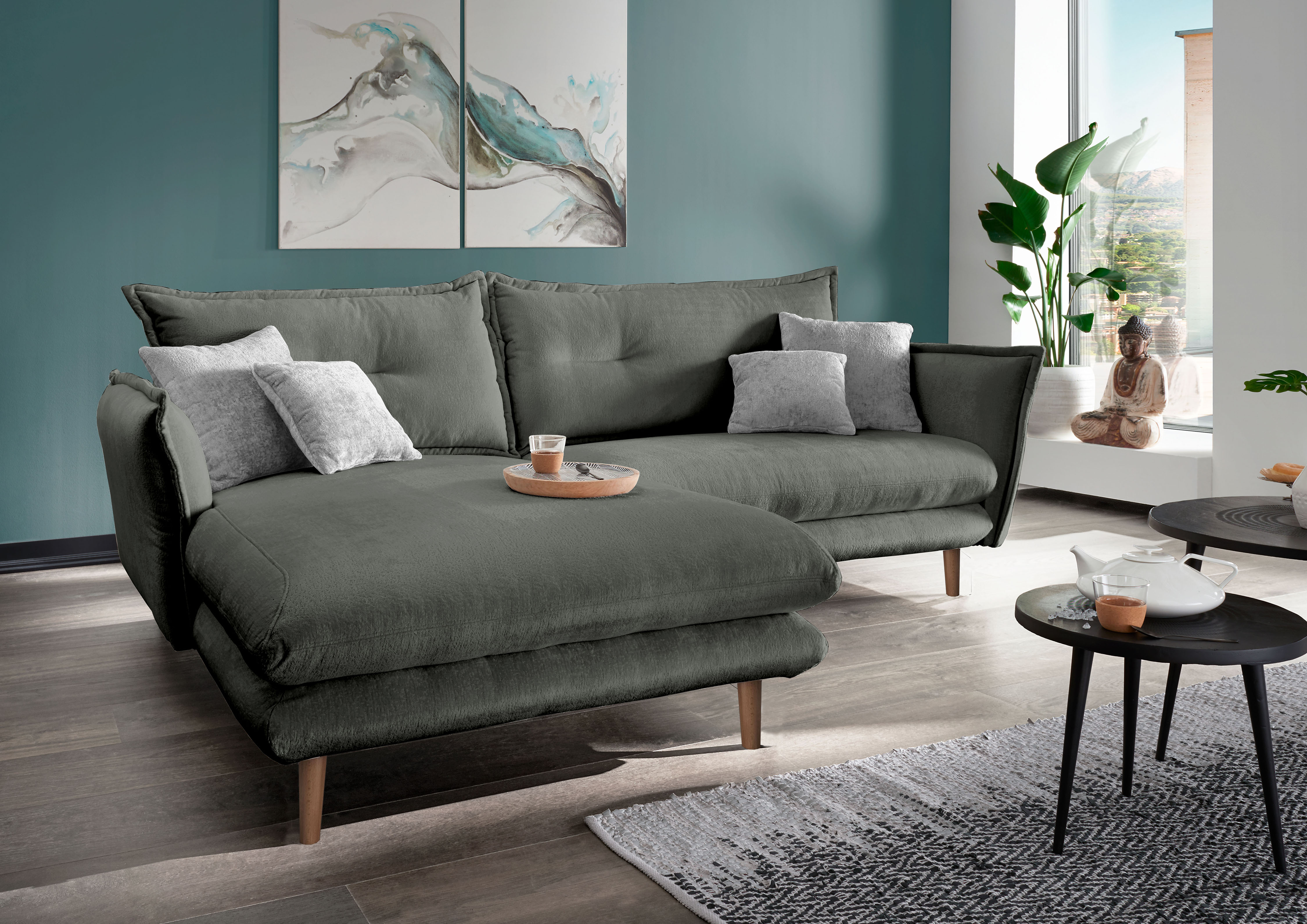 Home affaire Ecksofa "Levke, 255 x 180 cm, modern und bequem" zwei verschiedene Fußfarben wählbar