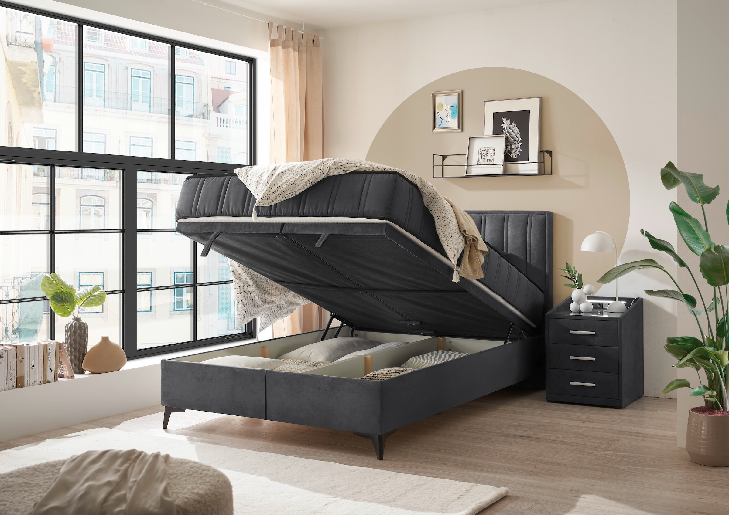 ED EXCITING DESIGN Boxbett »Monroe inkl. Bettkasten, erhältlich in den Breiten 120cm & 140cm«, Duo-Matratze - feste Seite mit Kokosmatte