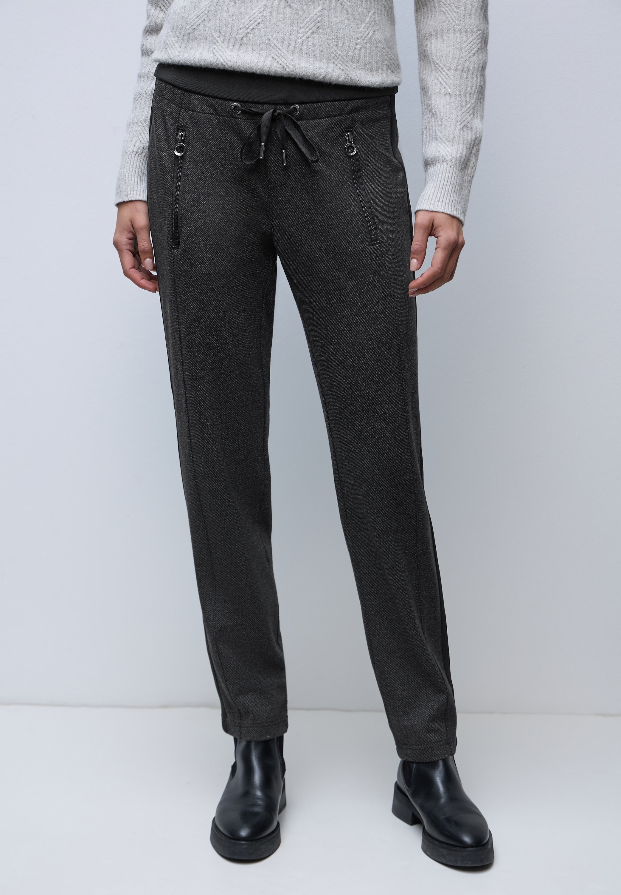 Stoffhose STREET ONE, Damen, Gr. 40, Länge 30, schwarz, Stoff, 61% Viskose, 25% Polyamid, 9% Polyester, 5% Elasthan, unifarben, loose fit lang, Hosen Stoffhose, Elastikbund mit Tunnelzug