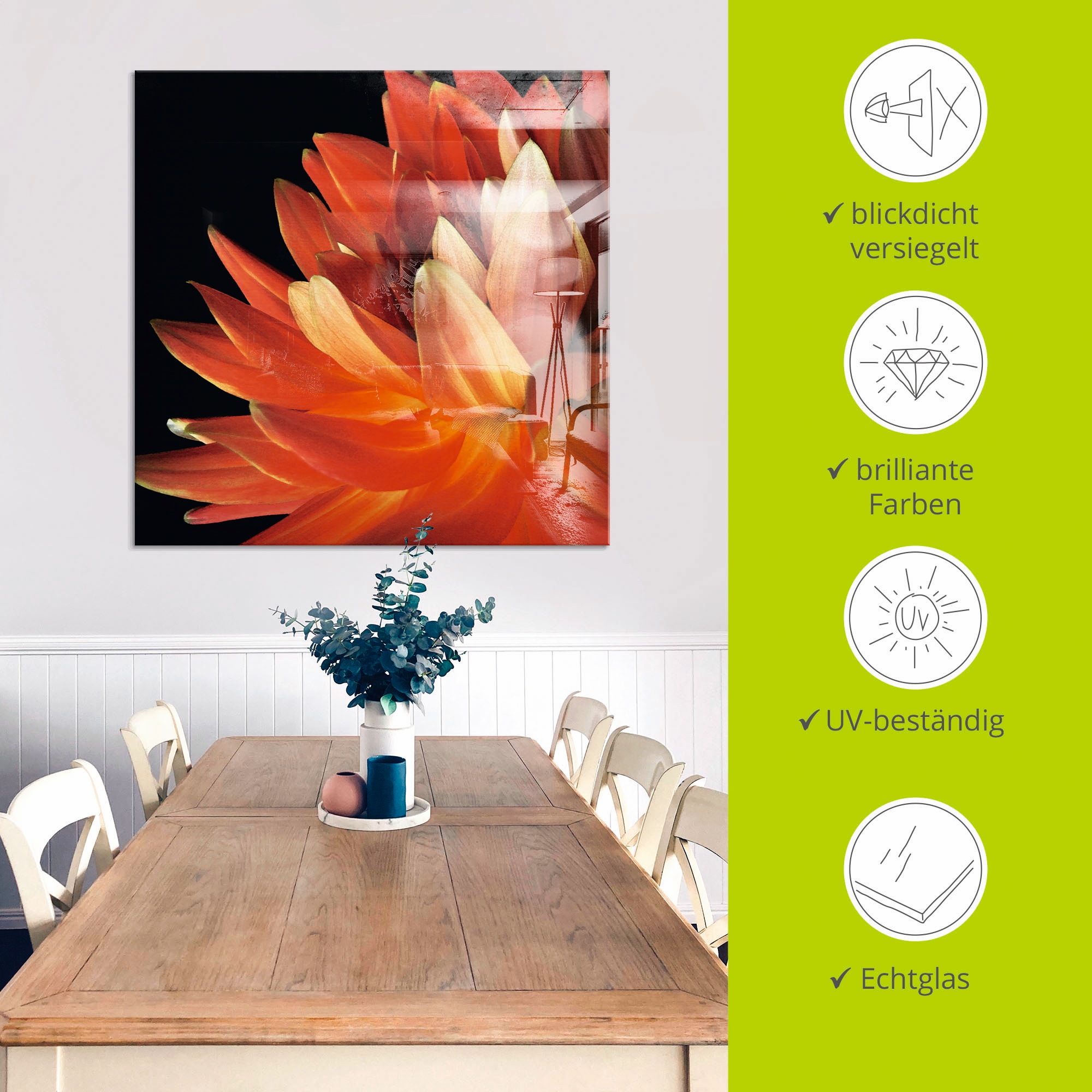Artland Glasbild »Rote Dahlie«, Blumen, (1 St.), in verschiedenen Größen