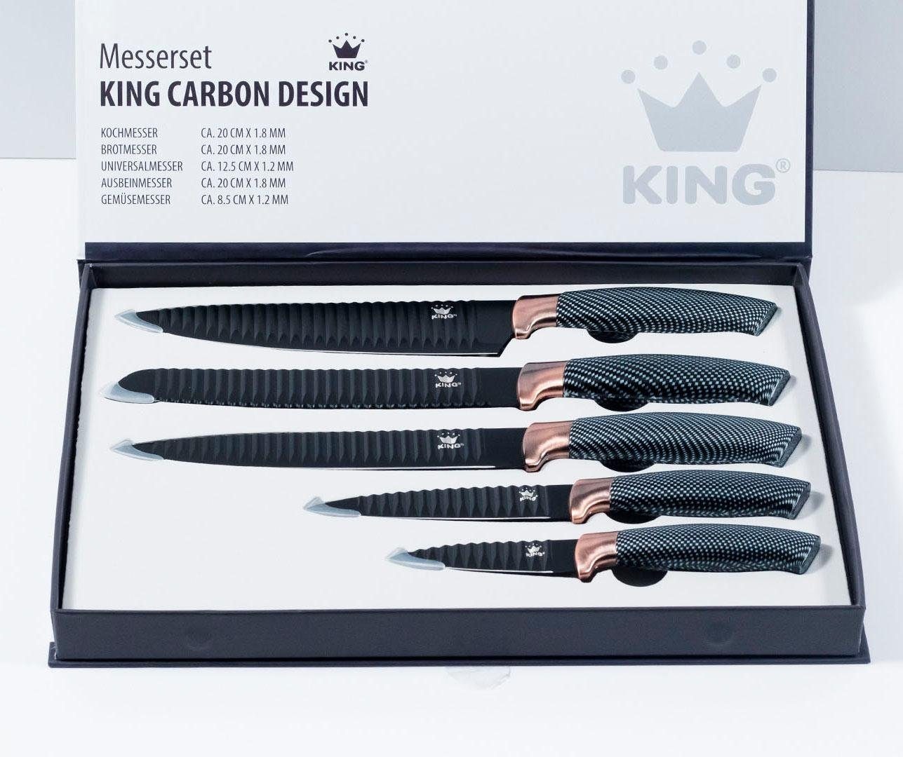 KING Messer-Set »Carbon Design«, (Set, 5 tlg.), Wellenschliff