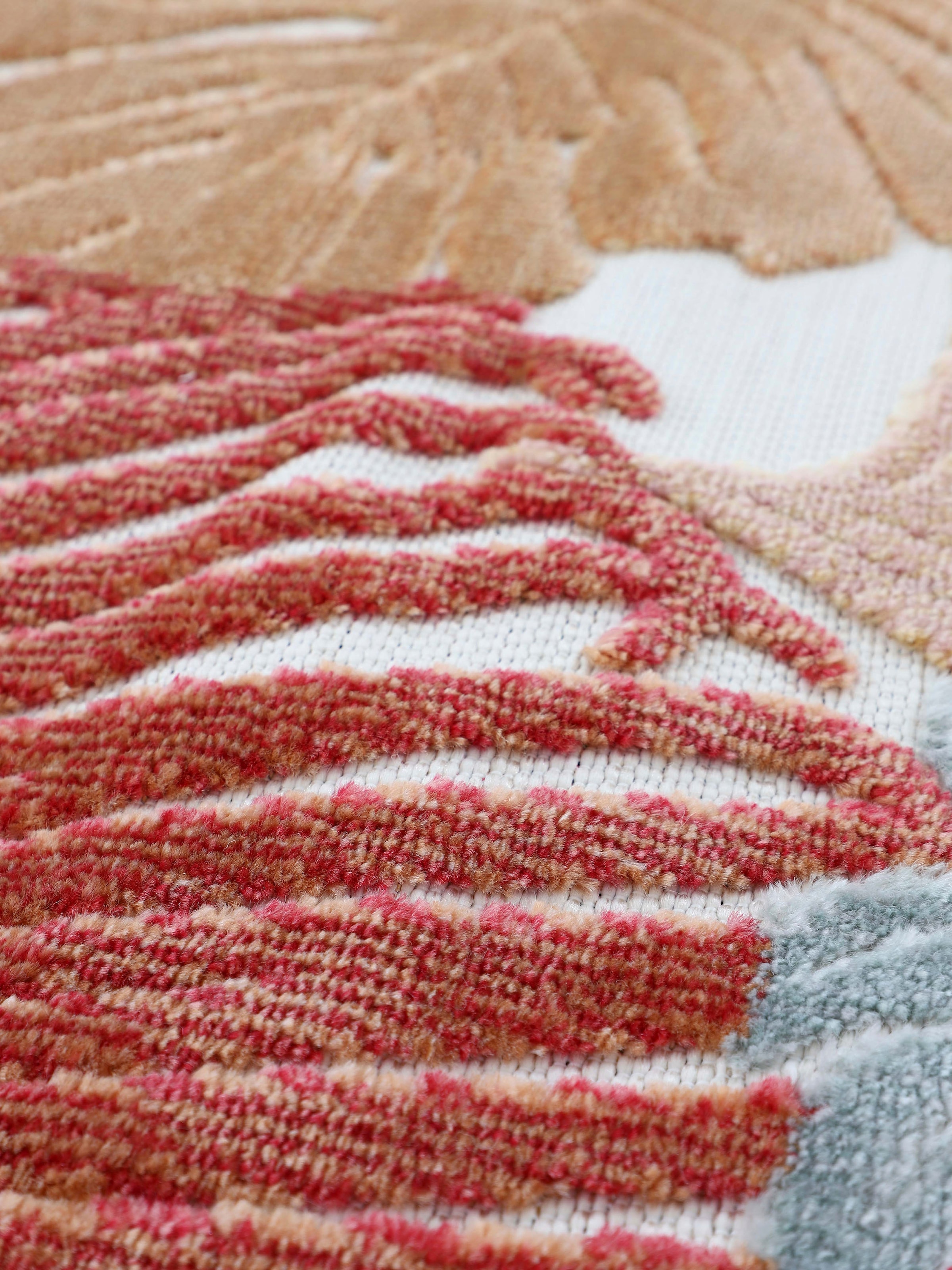 carpetfine Teppich »Deja 104«, rechteckig, 4 mm Höhe, robustes Flachgewebe, Motiv- Floral Palmenblätter, Hoch-Tief Effekt