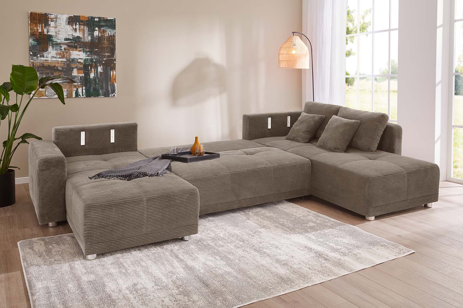 Jockenhöfer Gruppe Wohnlandschaft "Orlando U-Form, B: 337 cm, Liegefl. 135x305 cm" mit Schlaffunktion, Bettkasten, 2 Kopfstützen & 2 Zierkissen,Federkern