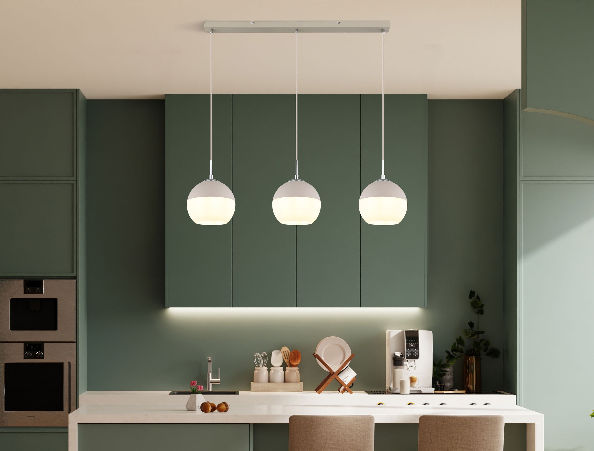 GLOBO LIGHTING Hängeleuchte »RAGUSA« E27 1 Stk. sandfarbene Pendelleuchte, Opal-Glaskugeln, 3xE27, höhenkürzbar