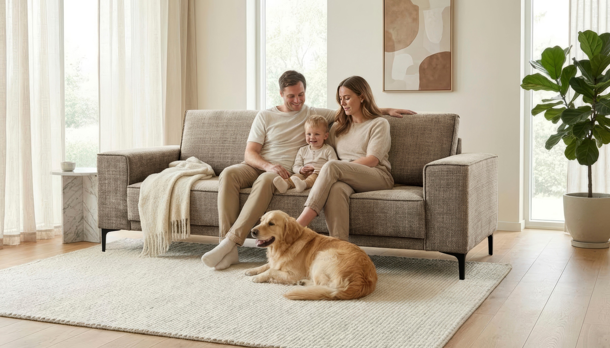 OTTO home 3-Sitzer »OLAND Chenille, Sofa, B: 224 cm, Skandi-Design« Struktur, Flachgewebe, Luxus-Microfaser, Boucle