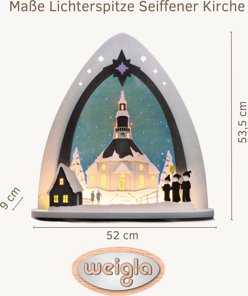 Weigla Lichterbogen »LED Seiffener Kirche, moderne Lichterspitze aus Holz & Acrylglas«, Erzgebirge garantiert, Weihnachtsdeko Innen, Weihnachtsbeleuchtung
