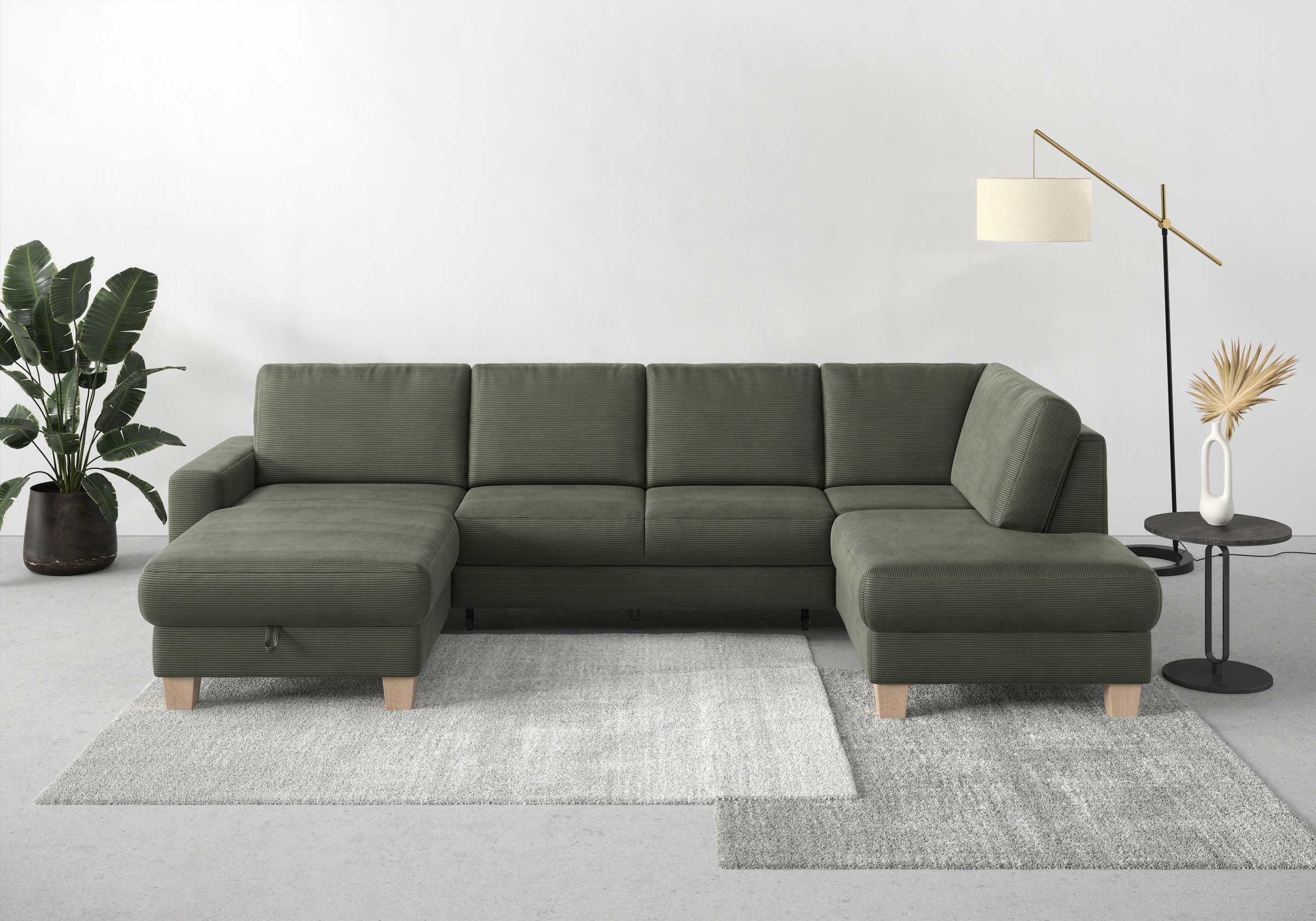 Home affaire Wohnlandschaft »Summer U-Form«, mit oder ohne Bettfunktion und Bettkasten, Cord-Bezug
