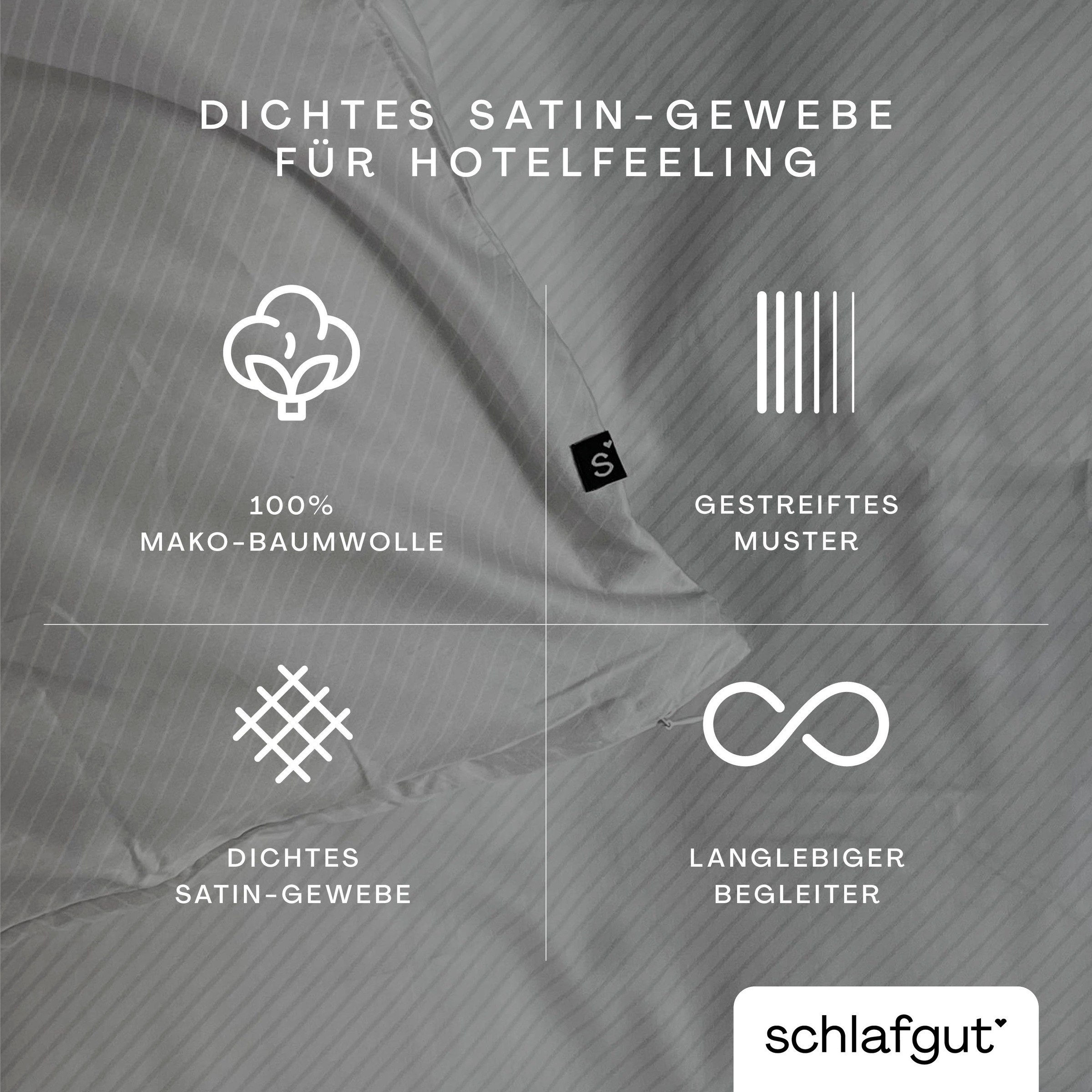 Thumbnail - Schlafgut Bettbezug "Premium Bettbezug Woven Fade Satin (1 St)" Ton-in-Ton Reißverschluss, Fadendichte von 300tc, Streif...