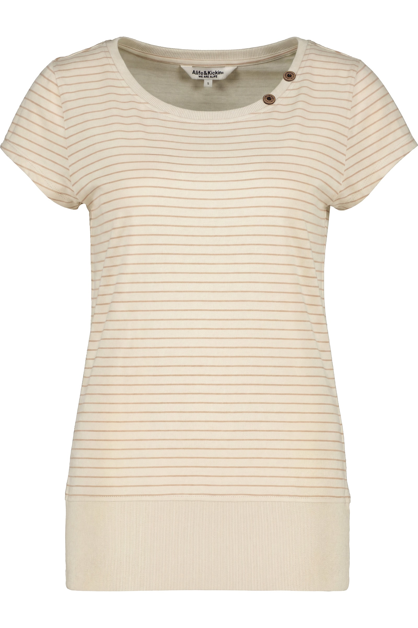 Alife & Kickin Kurzarm mit feinem Streifenmuster, Scoop-Neck und Rippbund