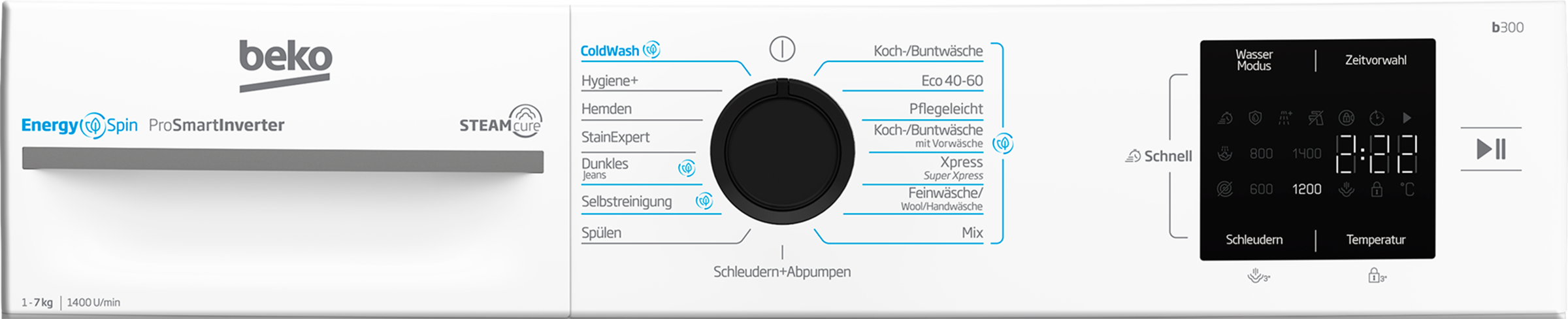 BEKO Waschmaschine »BM3WFU3741X«, 7 kg, 1400 U/min, Waschen mit EnergySpin: Bis zu 35 % Energie sparen – nicht nur in Eco