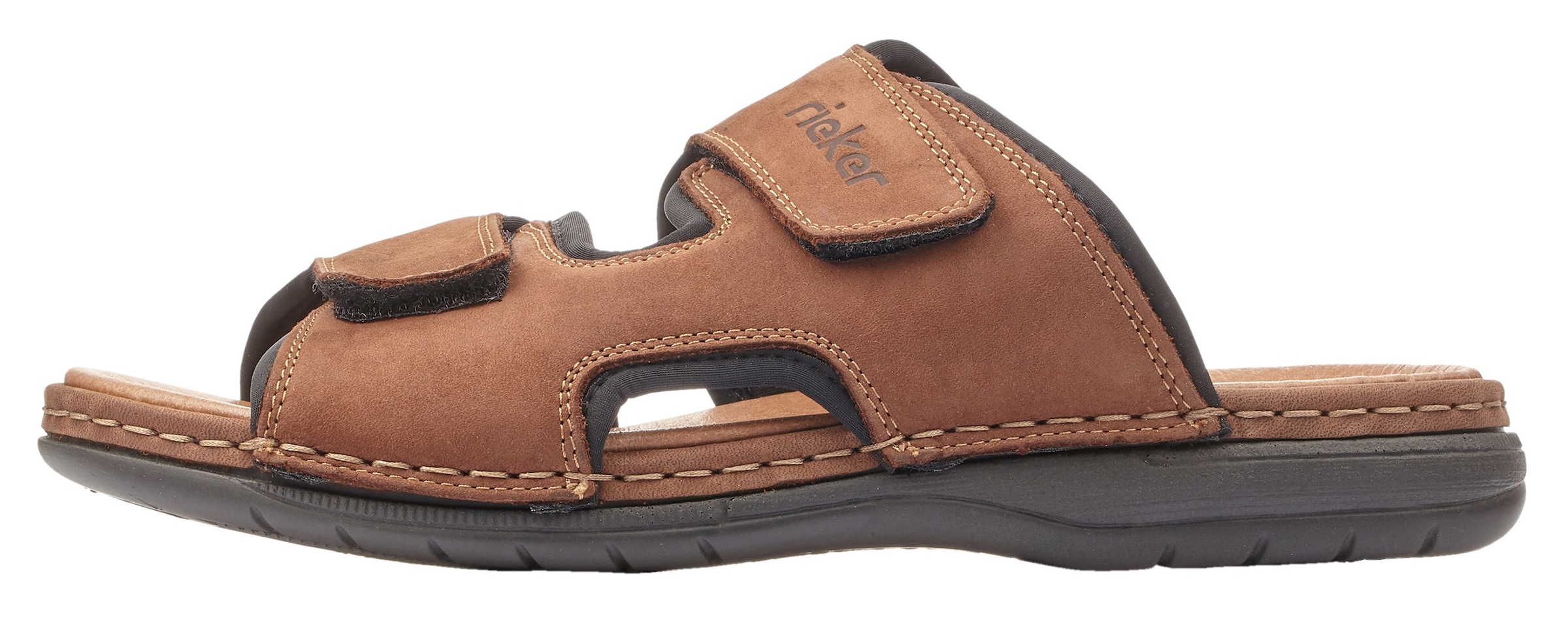 Rieker Pantolette, Hausschuh, Sommerschuh, Urlaubschuh mit dezentem Logoschriftzug