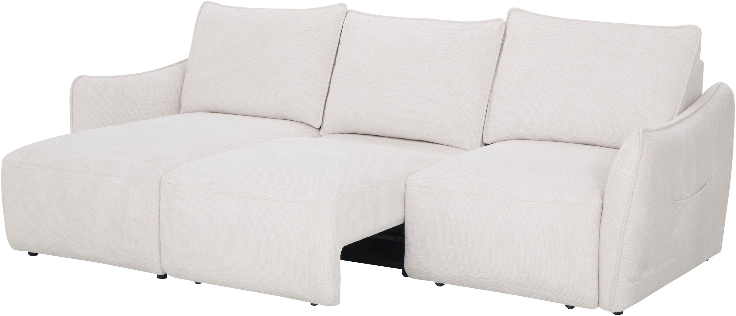 OTTO home Ecksofa »FEENY Schlafsofa (260 cm) elektr. Sitztiefenverstellung in 2 Sitzen« Sitze einzeln verstellbar, weicher Webstoff