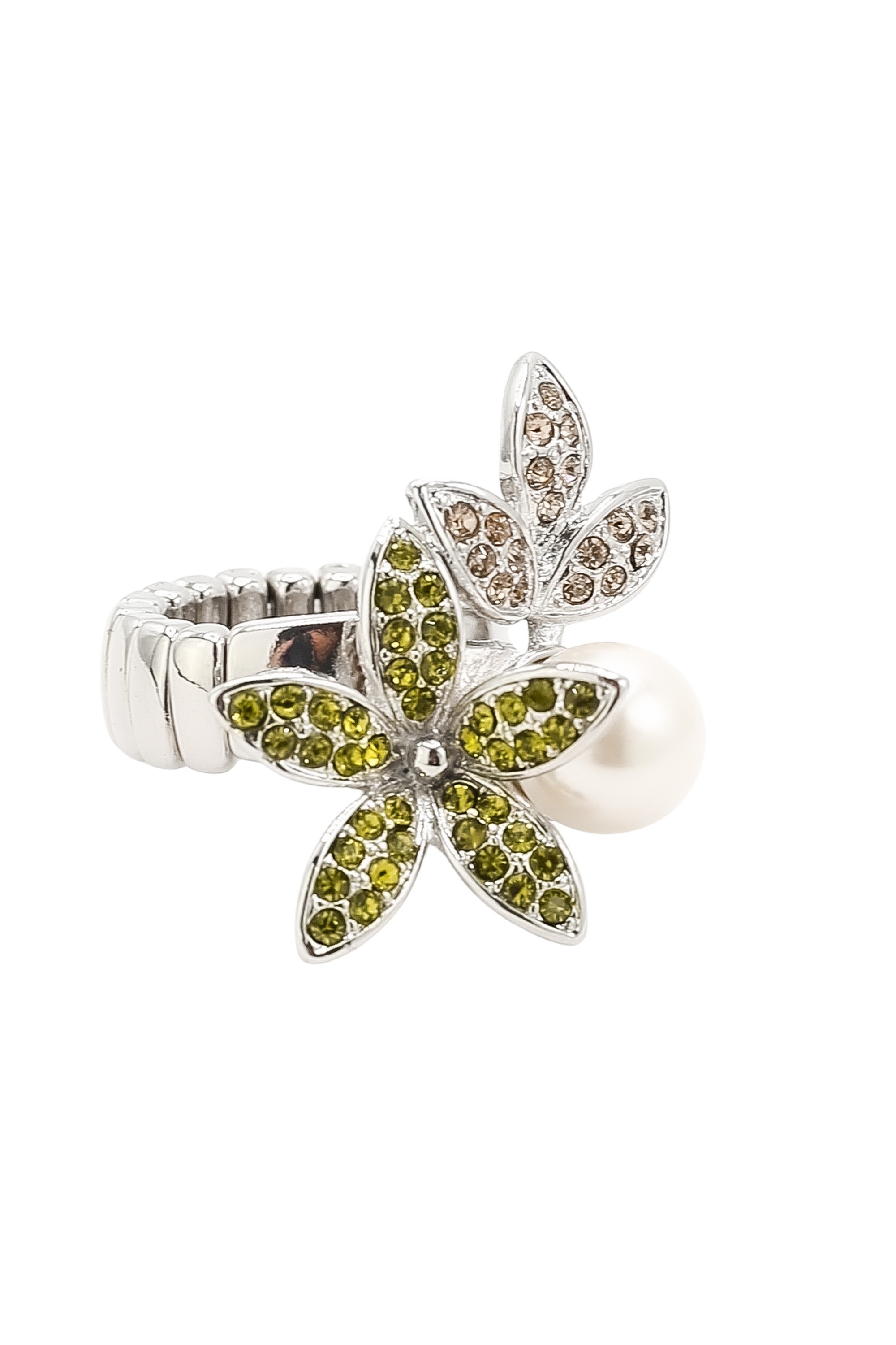Fingerring "Blütenzauber", grün, COLLEZIONE ALESSANDRO, Fingerringe, Damen, Messing, Fingerring