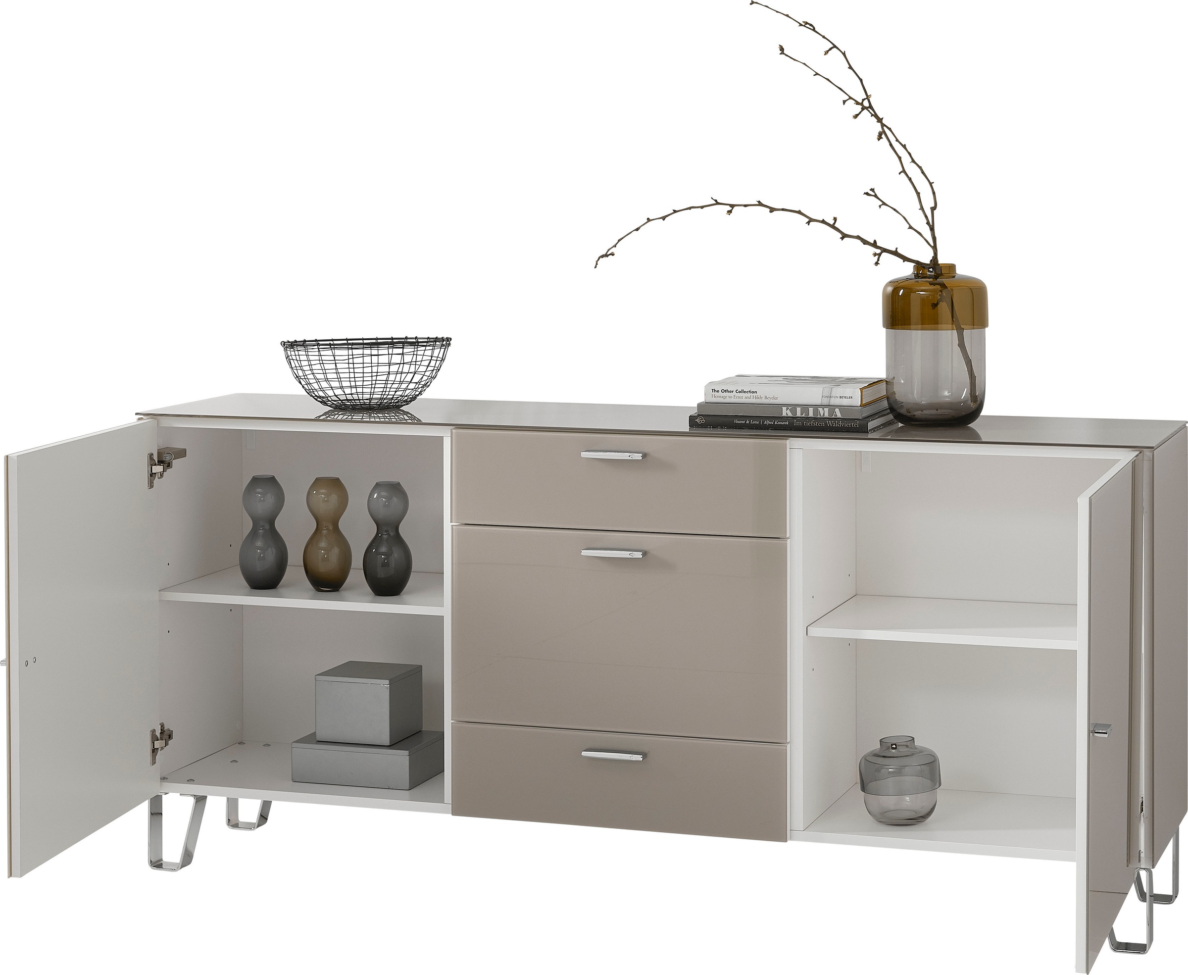 LEONARDO Sideboard »Cube«, mit Sicherheitsglas und edlem MDF Holz, Breite 189 cm