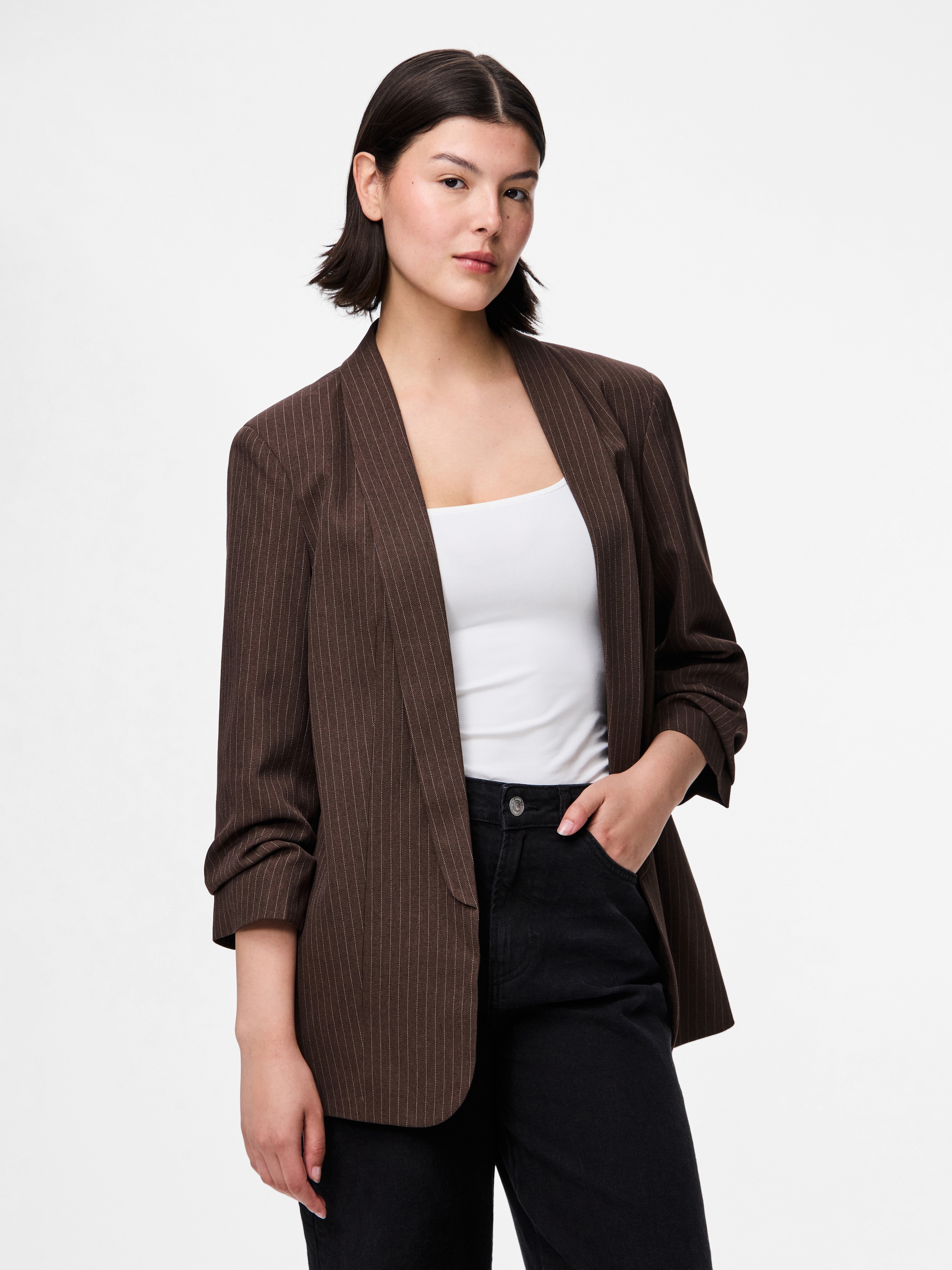 pieces Blusenblazer "PCBOSELLA 3/4 PINSTRIPE BLAZER NOOS BC" Materialmix, regular fit