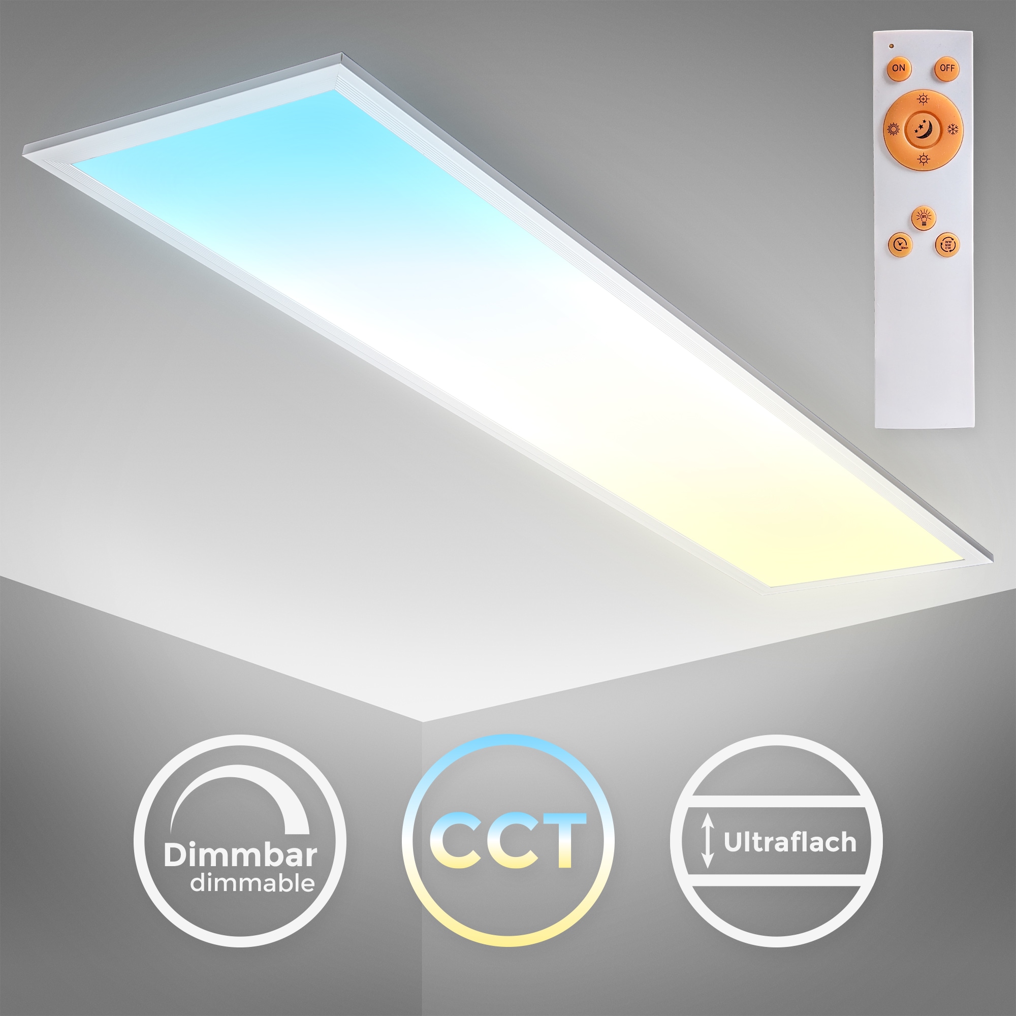 B.K.Licht LED Deckenleuchte »BKL1326 LED Deckenlampe mit Fernbedienung, Ultraflach, LED Panel«, 1 flammig, Leuchtmittel LED-Modul | LED fest integriert, 4.000K, 2.600Lm, 24W, 100x25x6,3 cm, Weiß