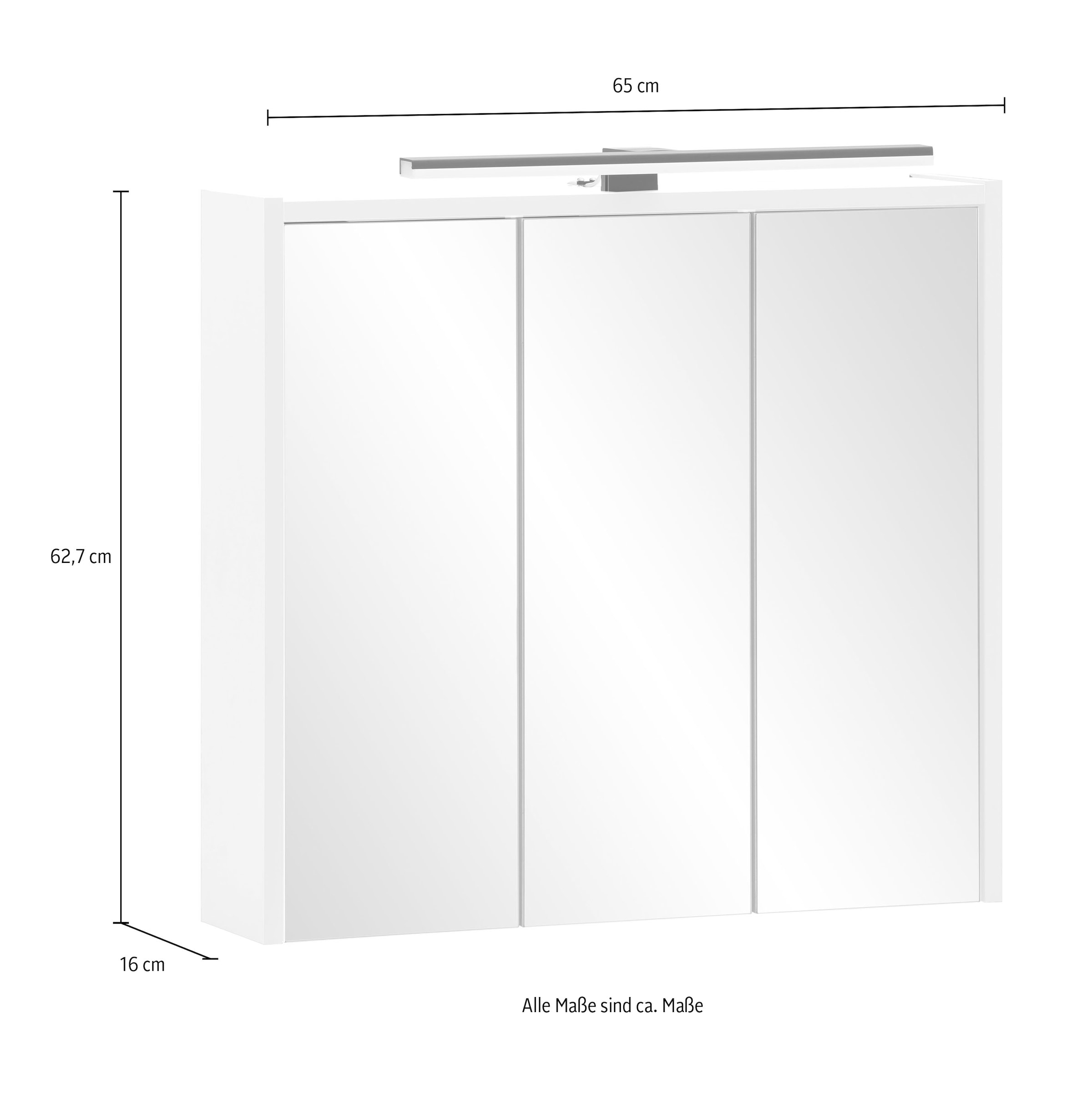 Schildmeyer Spiegelschrank »Katta, Breite 65 cm, 3-türig«, Mit LED-Beleuchtung und Steckdosenbox