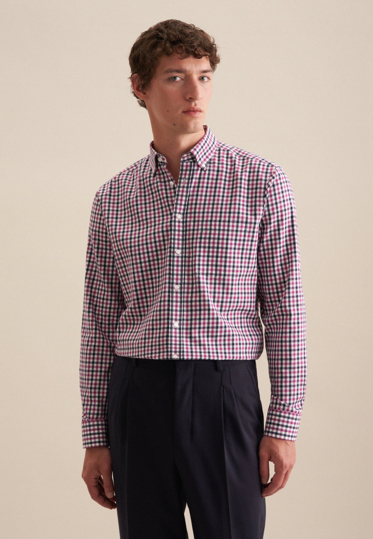 Flanellhemd »Comfort«, Comfort Langarm Button-Down-Kragen Karo