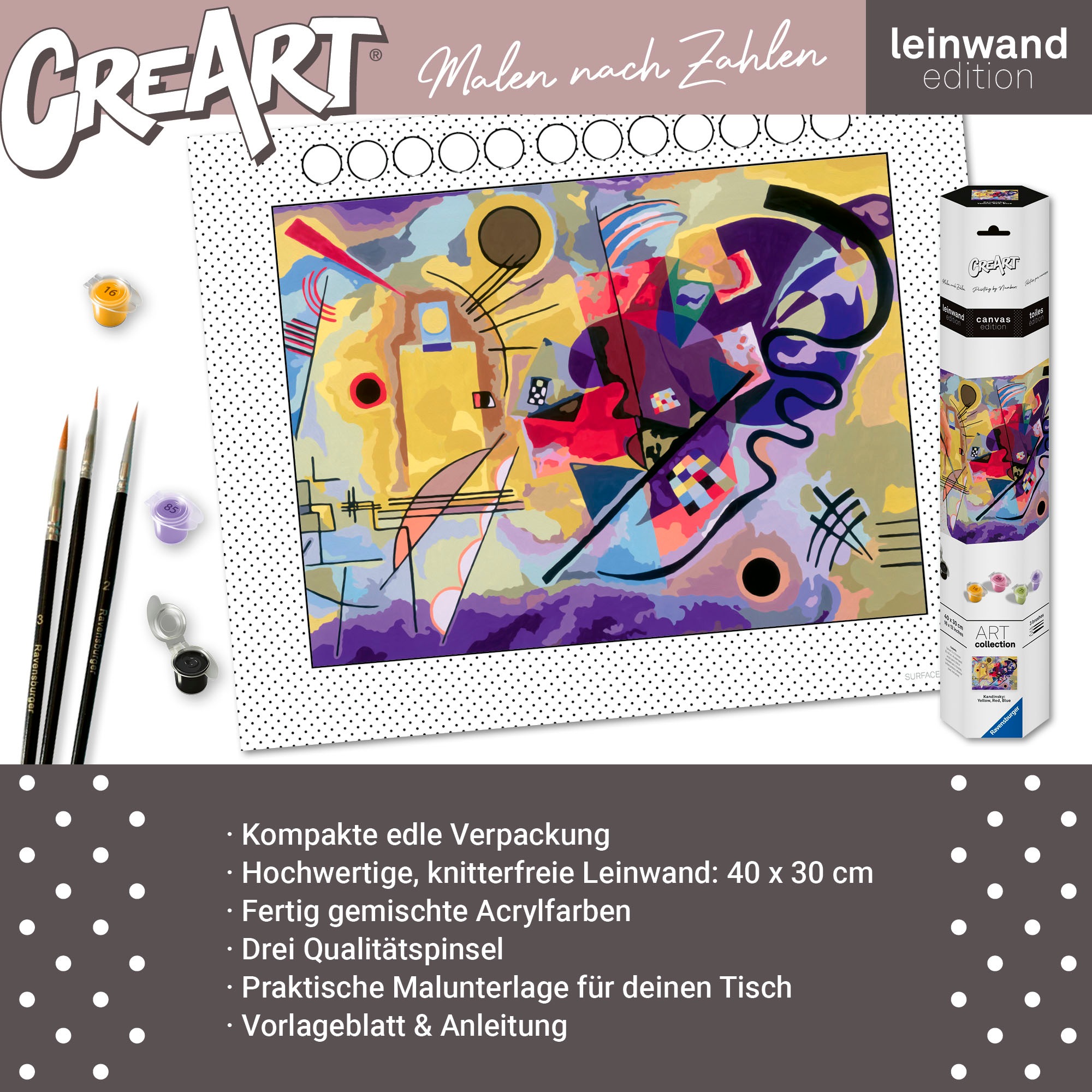Ravensburger Malen nach Zahlen »CreArt, Leinwand ART Collection: Gelb, Rot, Blau (Kandinsky)«, Made in Europe