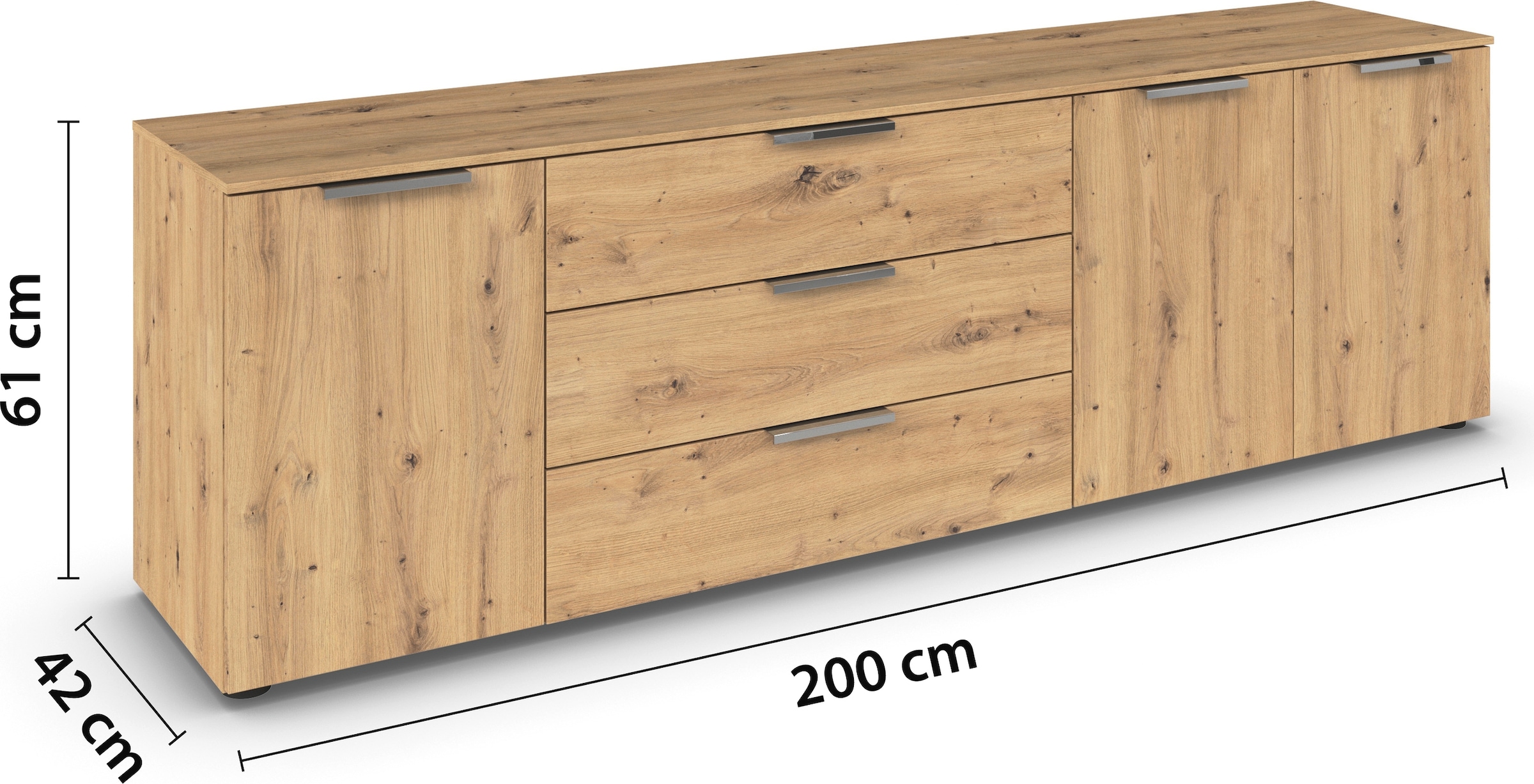 rauch Schubkastenkommode »Kommode Türkommode Sideboard Kombikommode FLIPP«, (Breite 200 cm mit 2 Einlegeböden), 3-türig mit 3 Schubladen und Soft-Close-Funktion