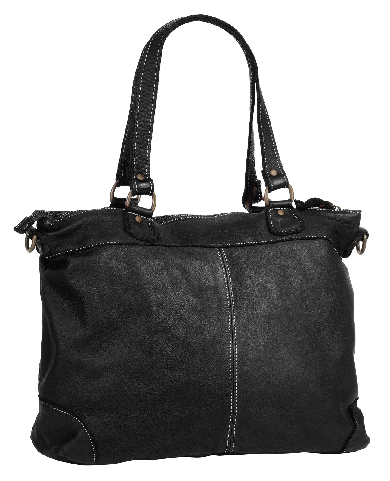 Shopper CLUTY, Damen, Gr. B/H/T: 43cm x 30cm x 11cm onesize, schwarz, Leder, leicht glänzend, unifarben, Taschen Shopper, echt Leder, Made in Italy 3