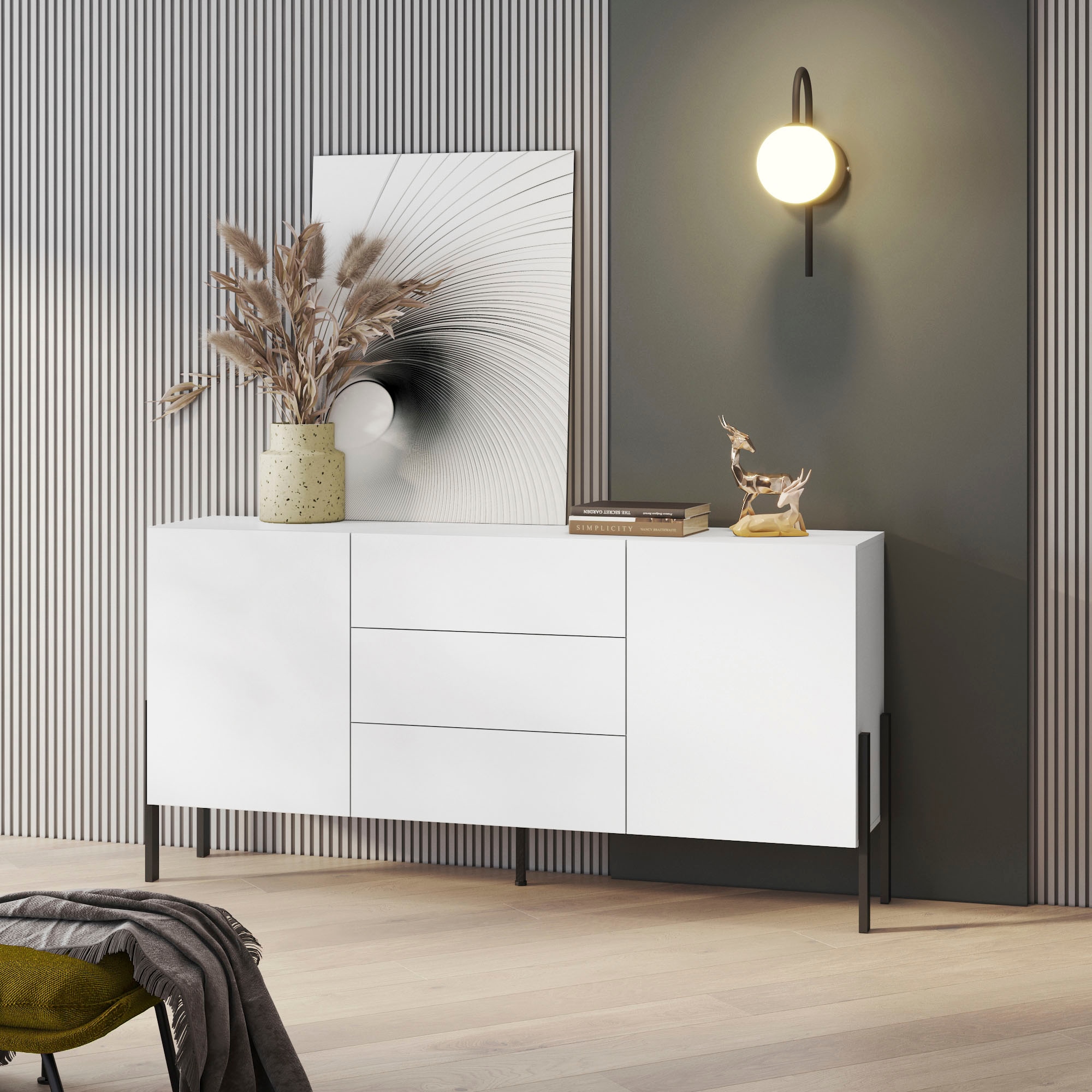 INOSIGN Sideboard »Jukon, Breite 150 bzw.180 cm, moderne grifflose Kommode«, Schubladenschrank 2 Türen/3 Schubkästen, push-to-open-Funktion