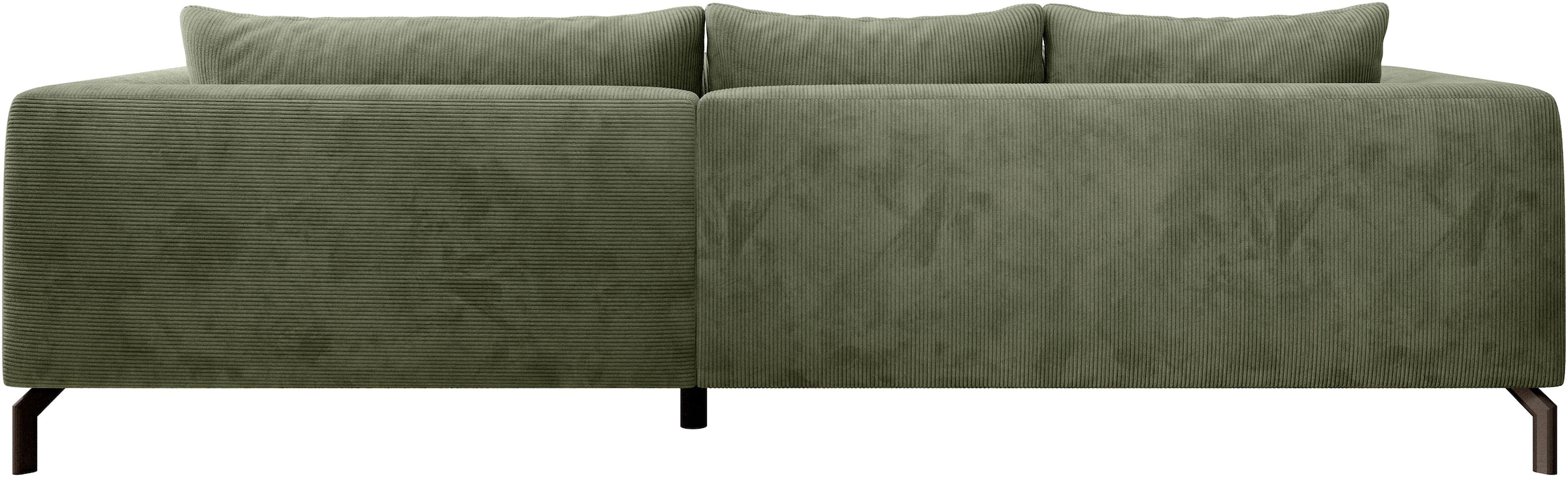 INOSIGN Ecksofa »Cross, mit softem Sitz, L-Form, wendbare Zierkissen, Breite 284 cm«, Couch mit vielen Kissen, stylische Kreuznaht, elegante Metallfüße