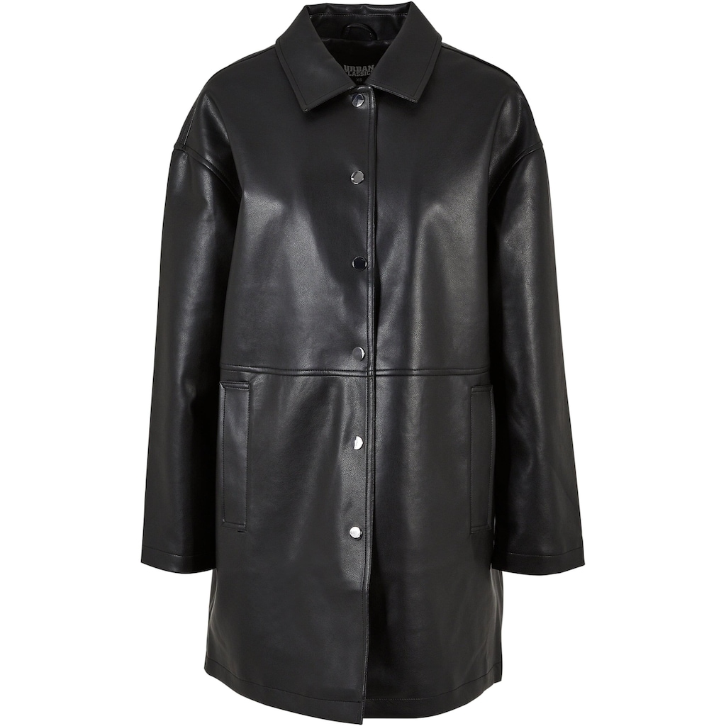 URBAN CLASSICS Langjacke »Damen Ladies Faux Leather Coat«, (1 St.), ohne Kapuze