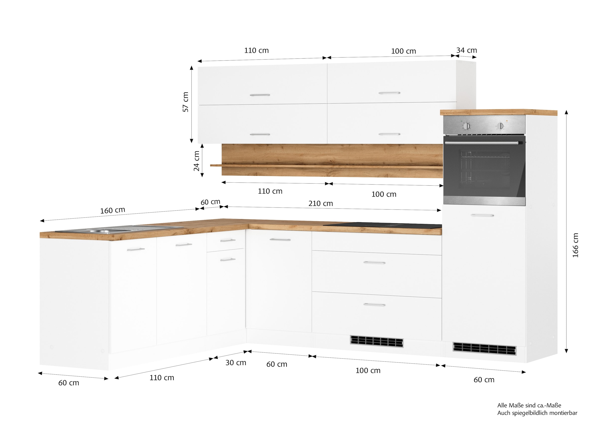KOCHSTATION Winkelküche »KS-Milan«, Stellbr.270/220 cm, wahlweise mit E-Geräten, Kochfeld mit Dunstabzug