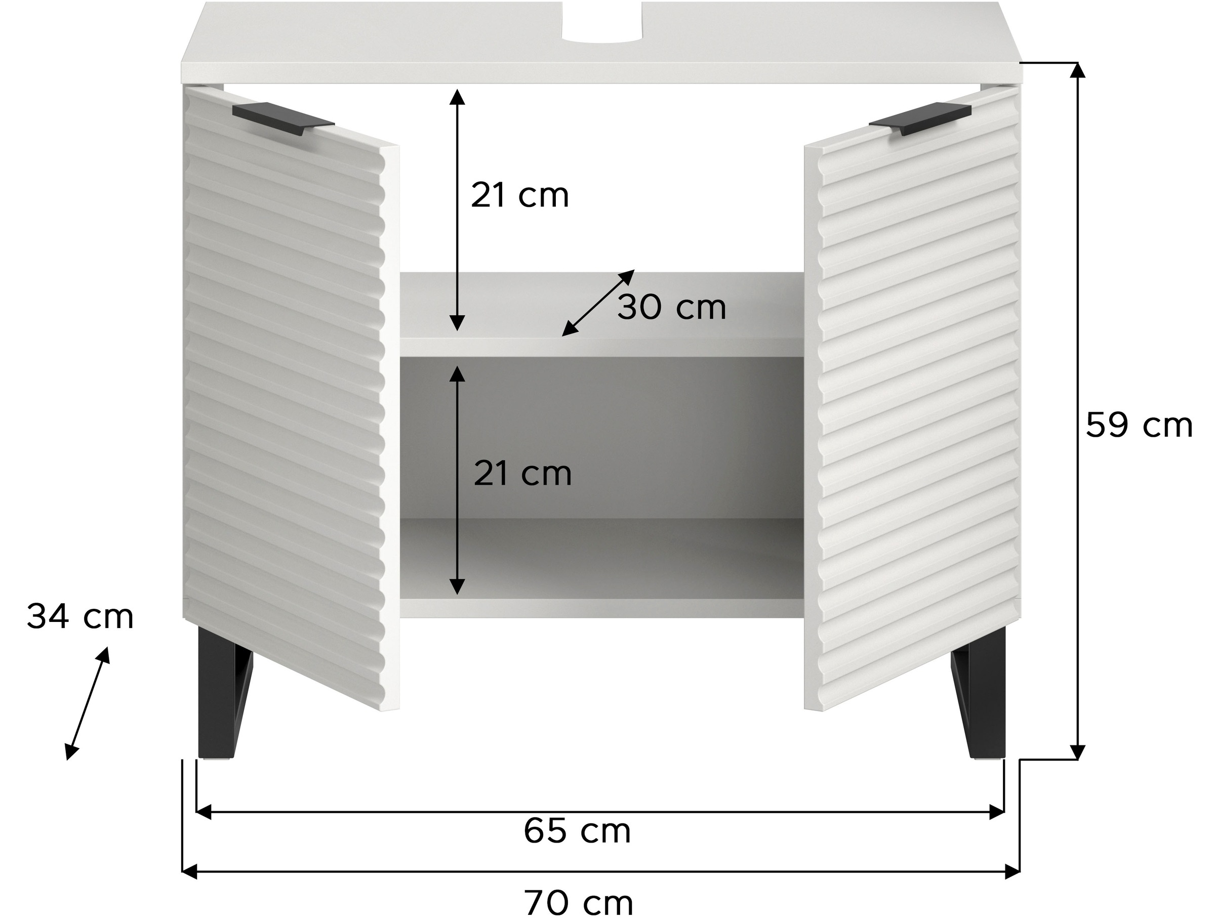 welltime Waschbeckenunterschrank »Litica, Breite 70 cm, inkl. Siphonausschnitt, 1 Einlegeboden, 2 Türen«, Badschrank, Waschbeckenschrank, Badezimmer, Bad-Möbel