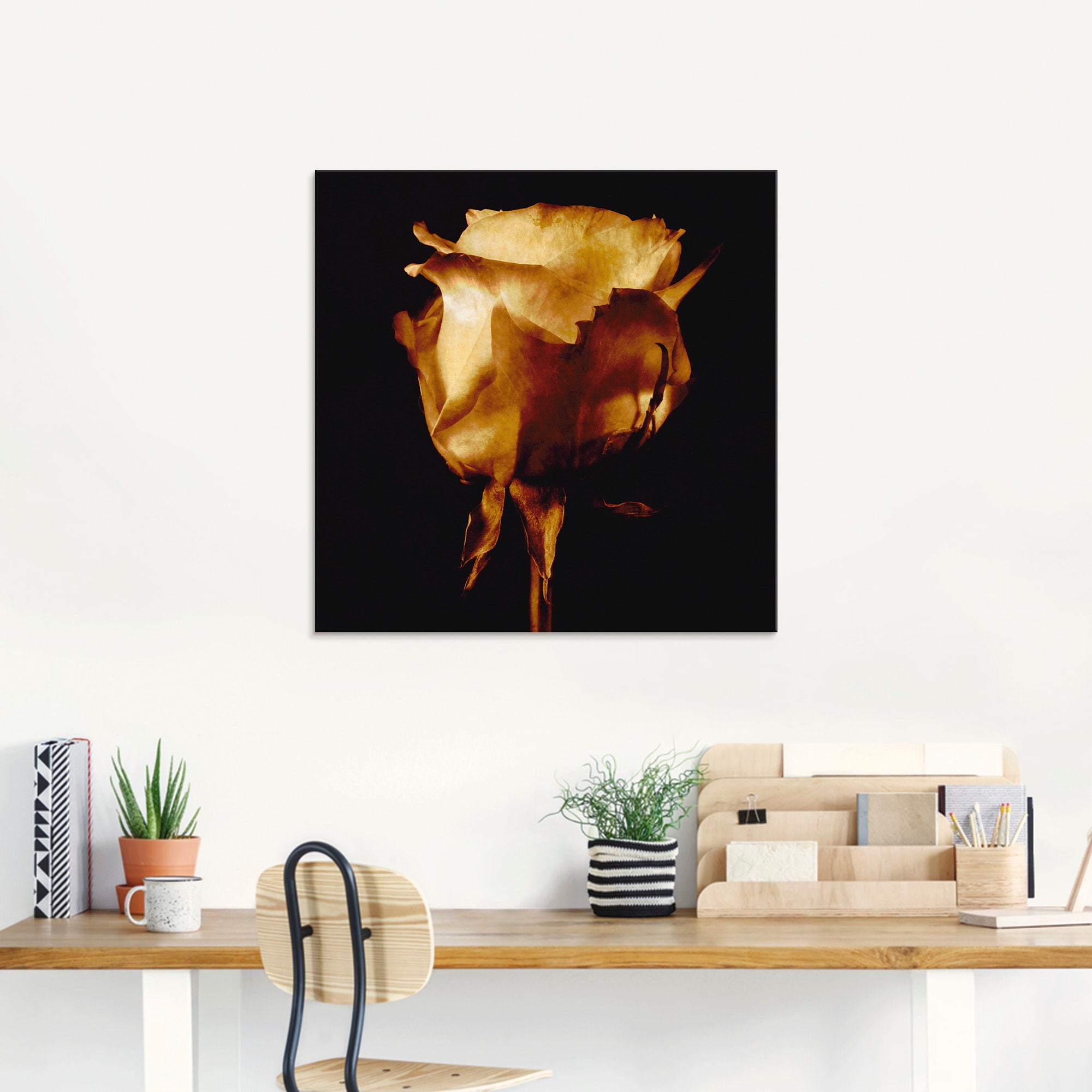 Artland Glasbild »Vergoldete Rose«, Blumen, (1 St.), in verschiedenen Größen