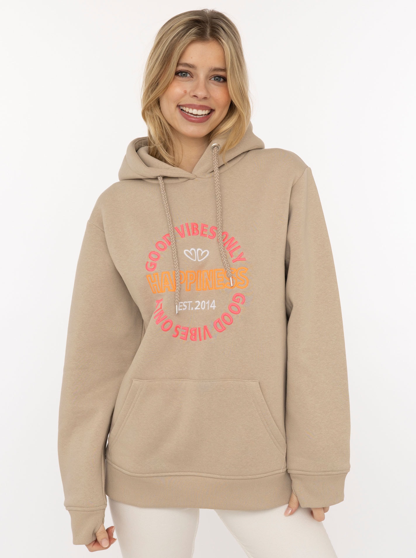 Zwillingsherz Hoodie ""Good Vibes"", gestickter Schriftzug, Kapuze, Langarm günstig online kaufen