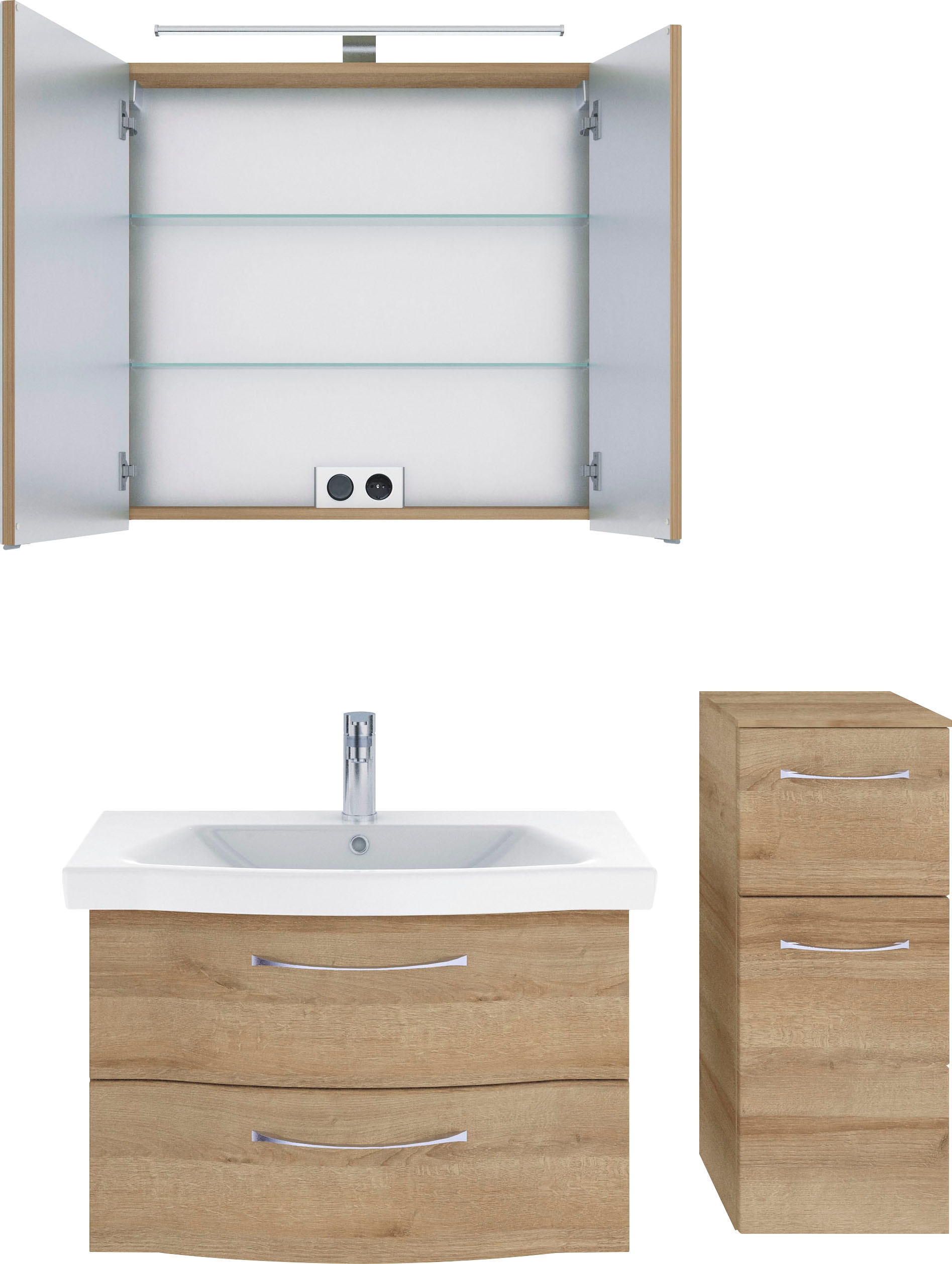 Saphir Badmöbel-Set »6005 Sprint 3-teilig, Keramik-Waschtisch mit LED-Spiegelschrank«, (4 St.), Unterschrank, inkl. Türdämpfer, 3 Türen, 3 Schubladen, Bad-Set
