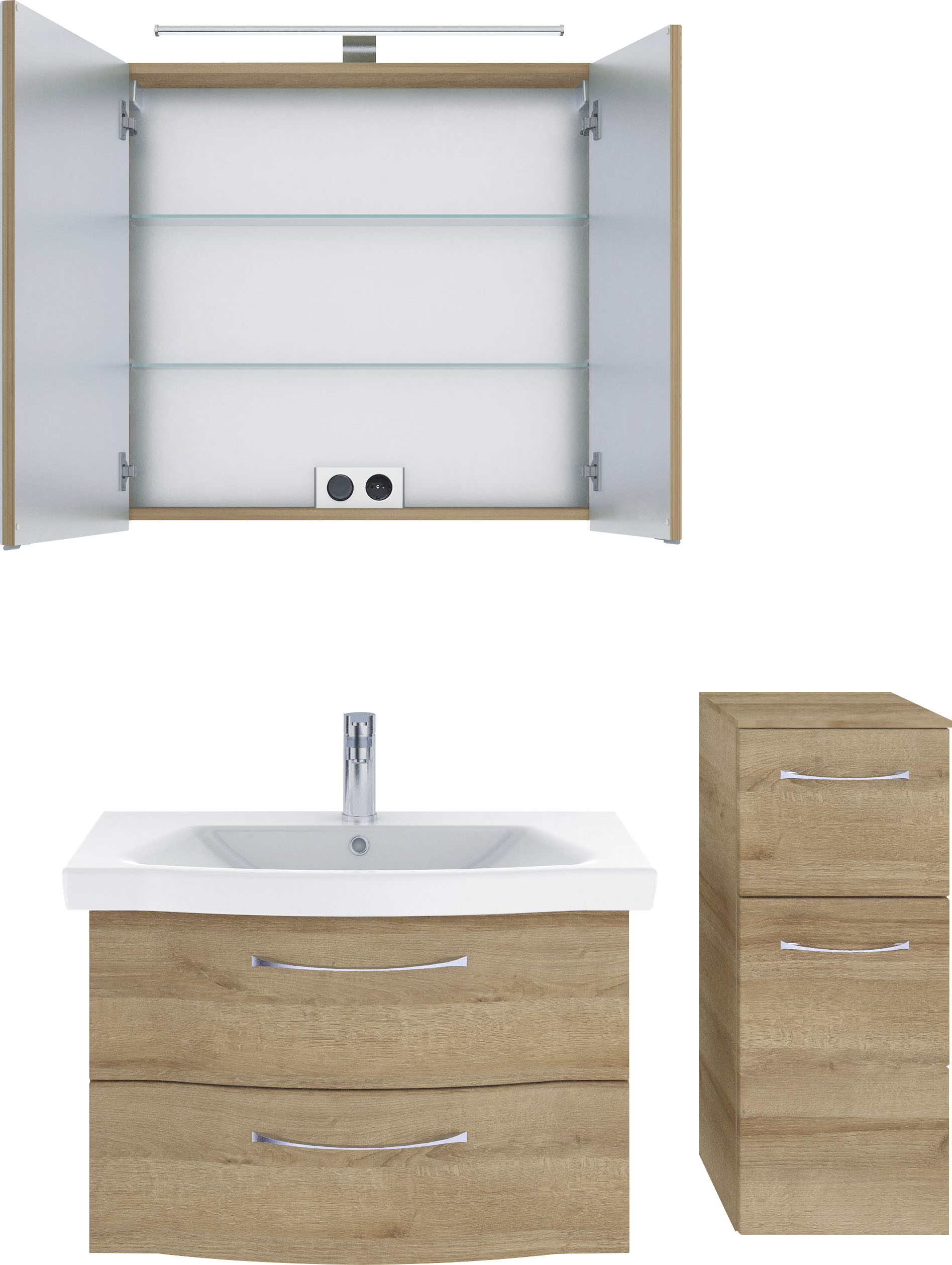 Thumbnail - Saphir Badmöbel-Set "6005 Sprint 3-teilig, Keramik-Waschtisch mit LED-Spiegelschrank" 4 Stk. tlg. Unterschrank, inkl. Tü...