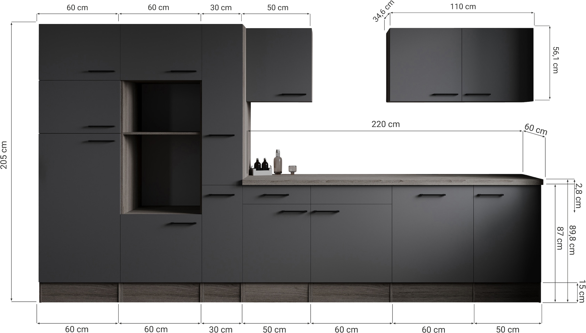 RESPEKTA Küchenzeile »Oliver« Breite 370 cm, 90 cm Arbeitshöhe, in exklusiver Konfiguration für OTTO