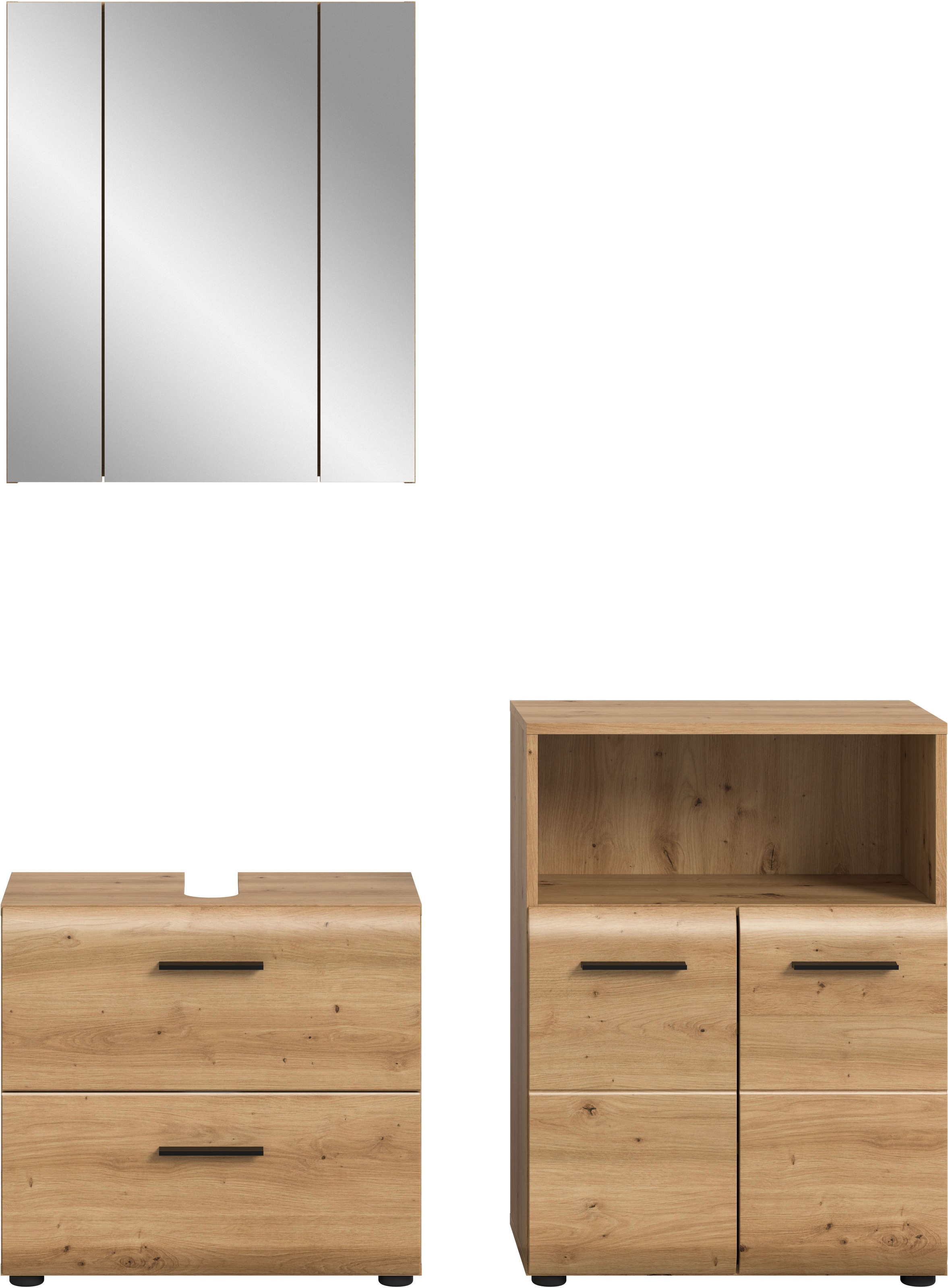 INOSIGN Badmöbel-Set »FLORENZ, TOPSELLER!, 3-teilige Badkombination, hochwertige MDF-Front«, (Set, 3 St., best. aus: Waschbeckenunterschrank, Spiegelschrank, Midischrank breit), Florenz, Badkombination 3-tlg.,Artisan Oak NB, WBU, Stanschrank breit