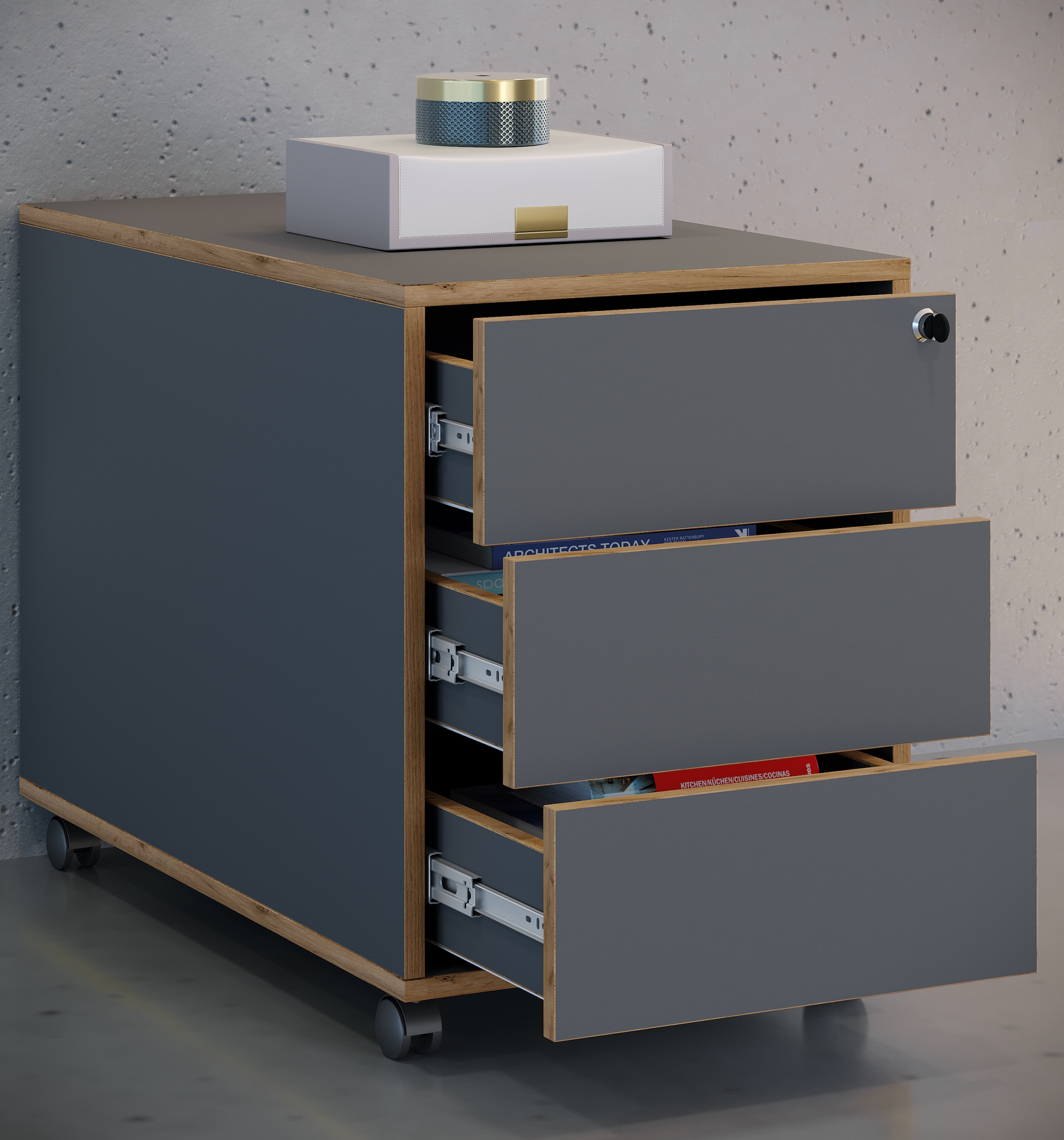 VCM Container »VCM Rollcontainer Beistellcontainer Bürocontainer Rollen rollbar anschließbar Salia 3 Schublade Tiefe 70 cm«, (1 St.)