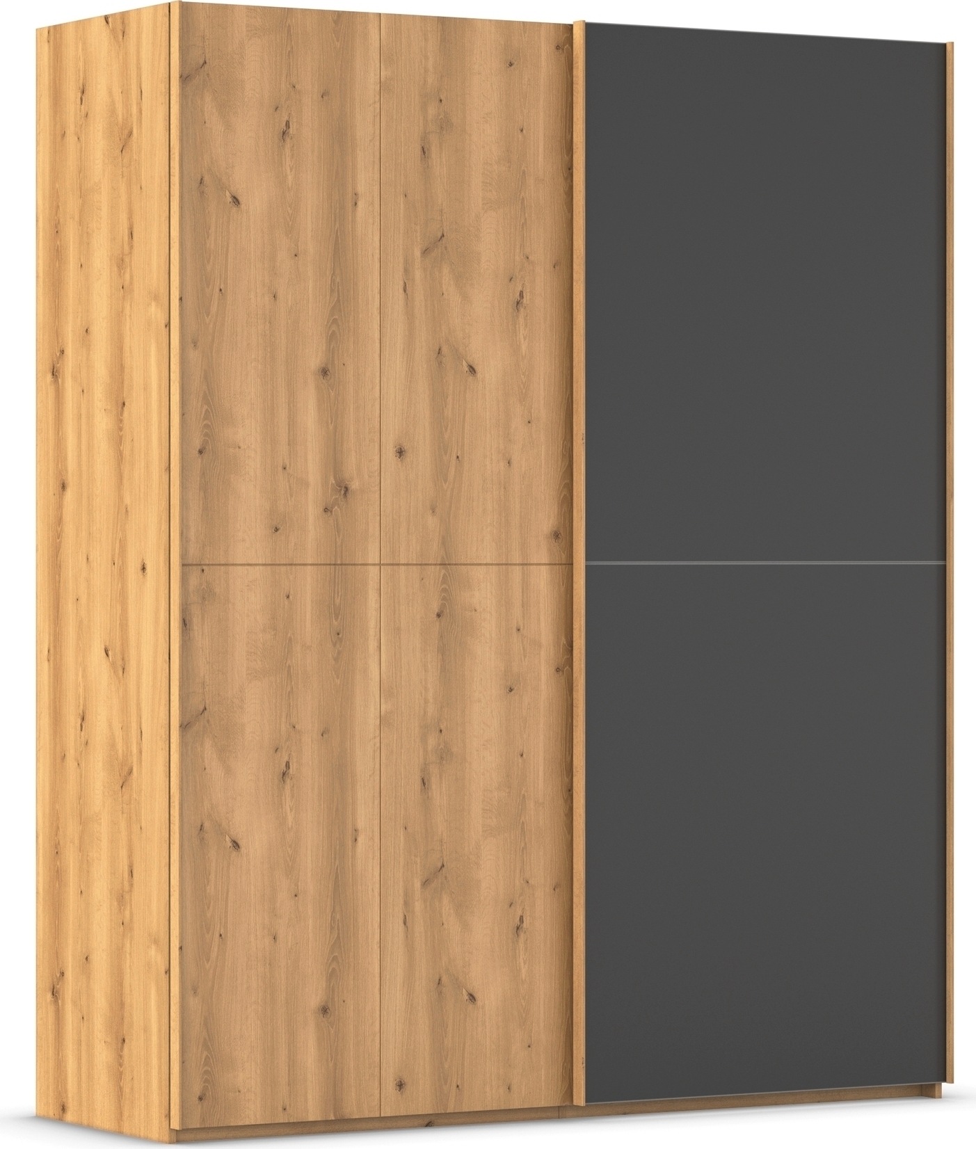 rauch Schwebetürenschrank "Kleiderschrank Schrank Garderobe Schlafzimmerschrank SCALE-WOOD" edle geteilte Front in massiver Asteiche mit Glastüren MADE IN GERMANY