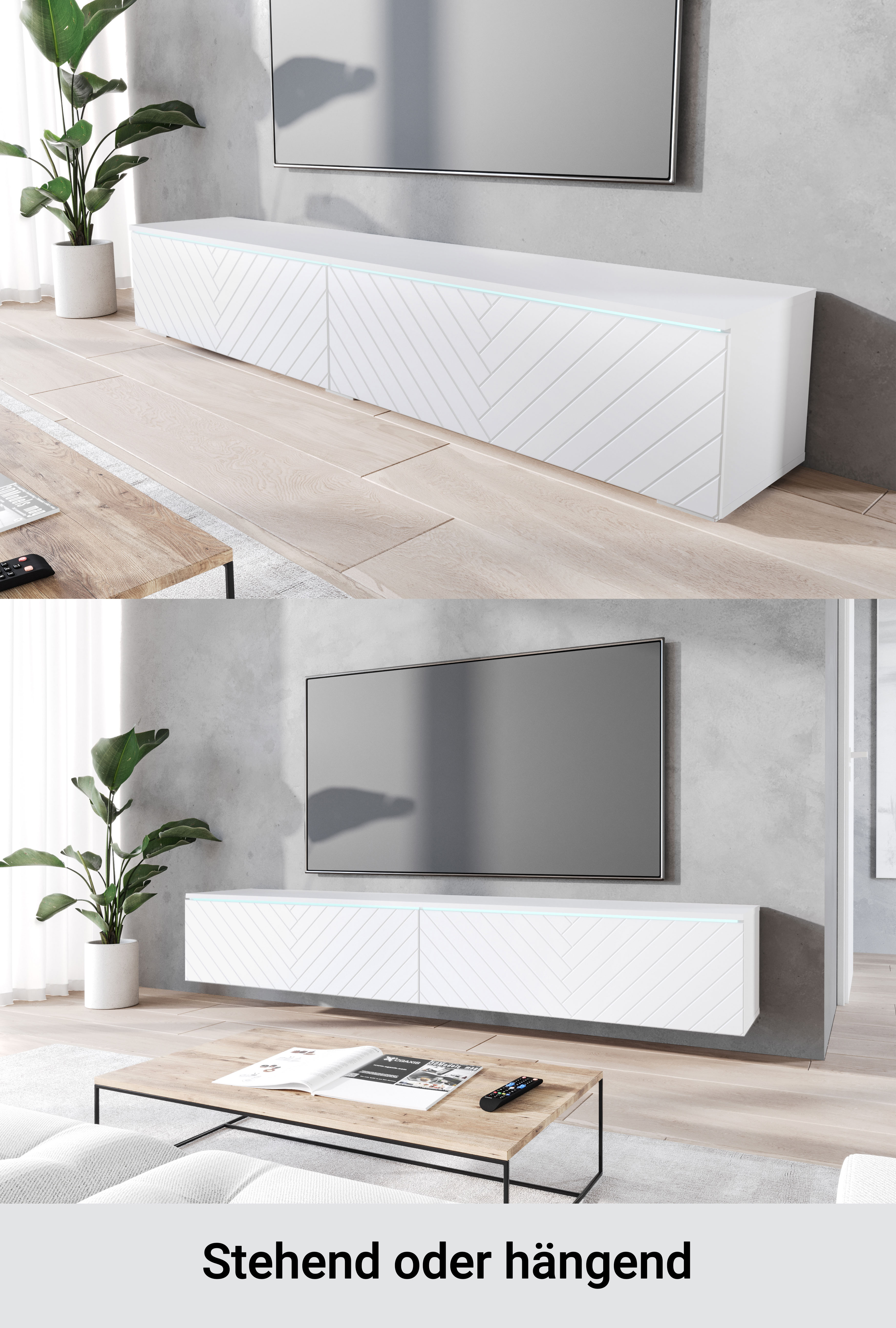 Thumbnail - Home affaire Lowboard "Vera, wahlweise mit oder ohne Beleuchtung" gefräste MDF Front mit 3D Effekt, stehend und hängend ...