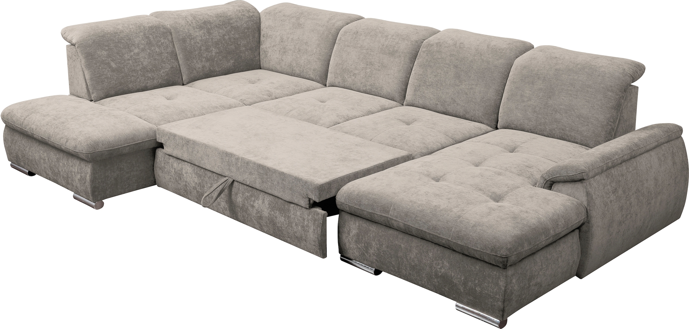 WERK2 Wohnlandschaft »Pula Bett & Bettkasten, Kopfteil- & Sitztiefenverstellung, bequem« U-Form, XXL, Schlaffunktion, Bettkasten, verstellbare Kopfteile