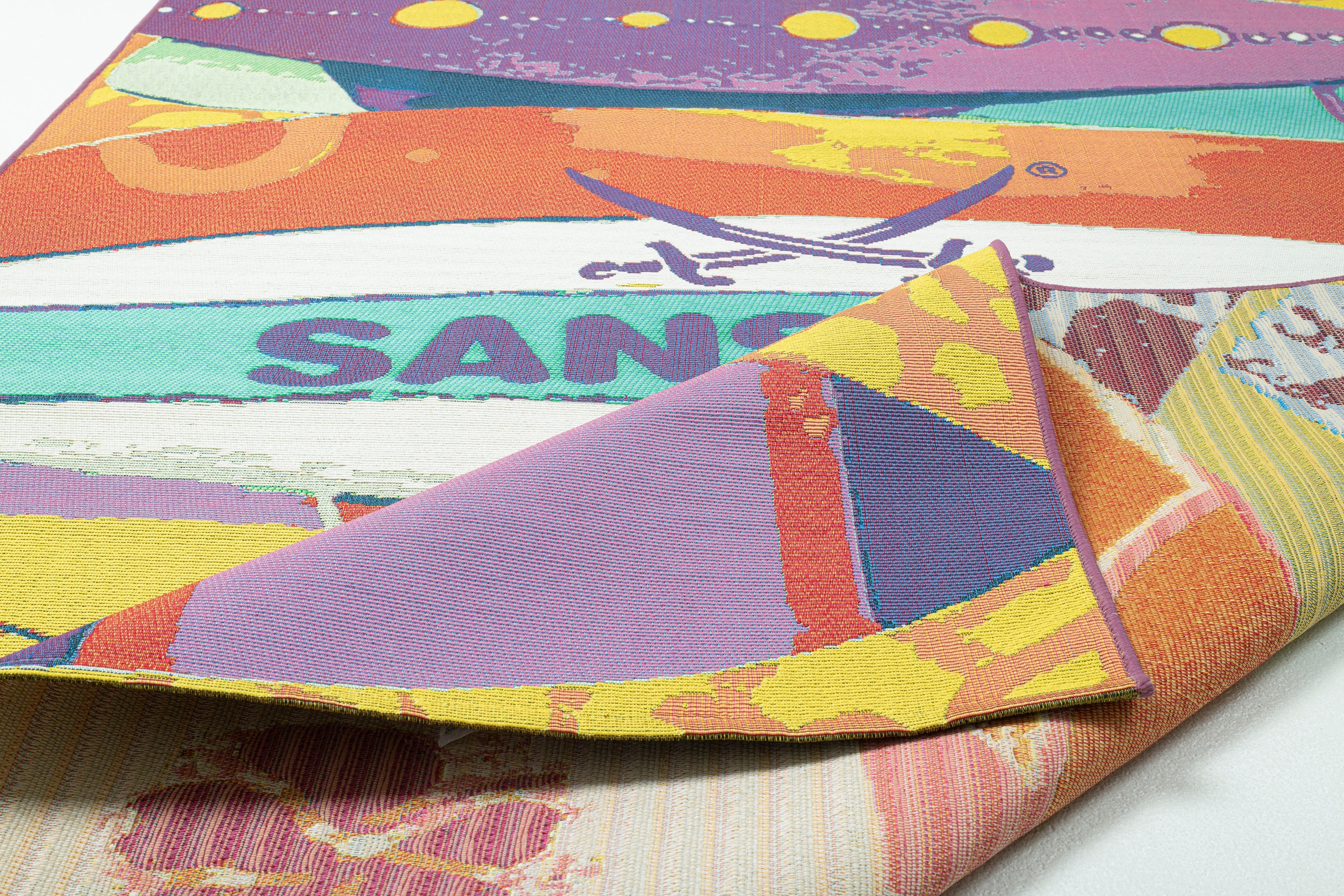 Sansibar Teppich »Rantum Beach SA-020«, rechteckig, Flachgewebe, modernes Design, Motiv Surfbretter, Outdoor geeignet
