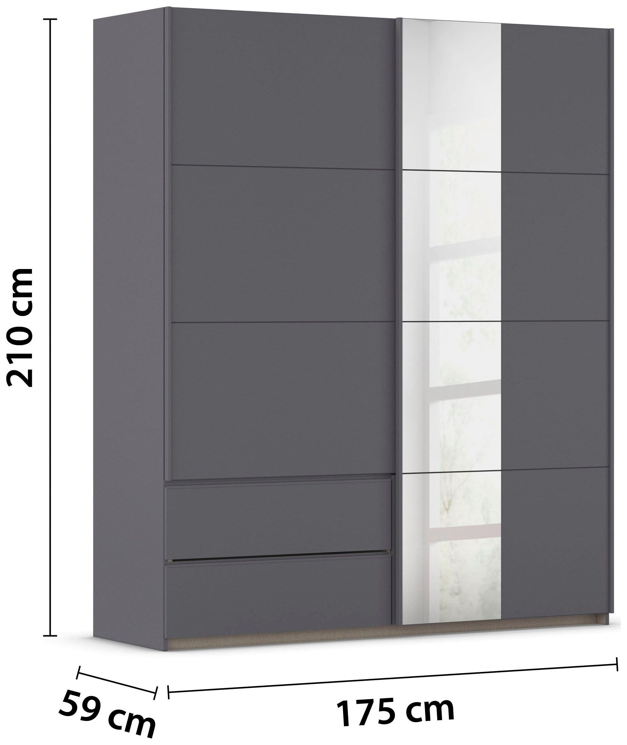 rauch Schwebetürenschrank »Kleiderschrank Schrank Garderobe Wäscheschrank SEVILLA mit Spiegel«, (in 3 verschiedenen Ausstattungen BASIC/CLASSIC/PREMIUM), Metall-Griffleisten alufarben oder Graumetallic MADE IN GERMANY