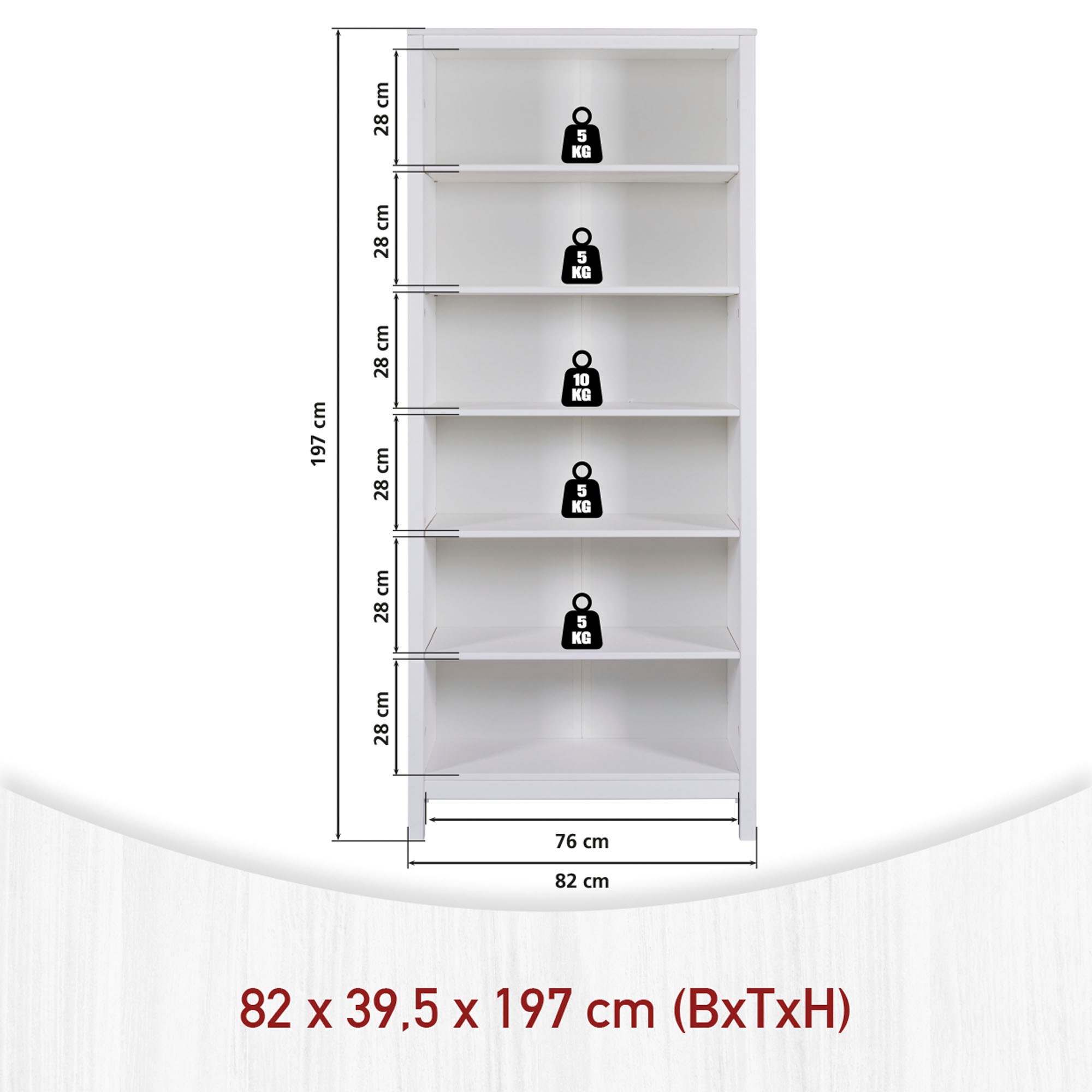Inter Link Standregal »Pinora, Kiefer Massivholz Weiss, 5 Einlegeböden, 82 x 39,50 x 197 cm« 1 Stk. tlg. Regal im modernem Skandi Look, 2 Größen erhältlich