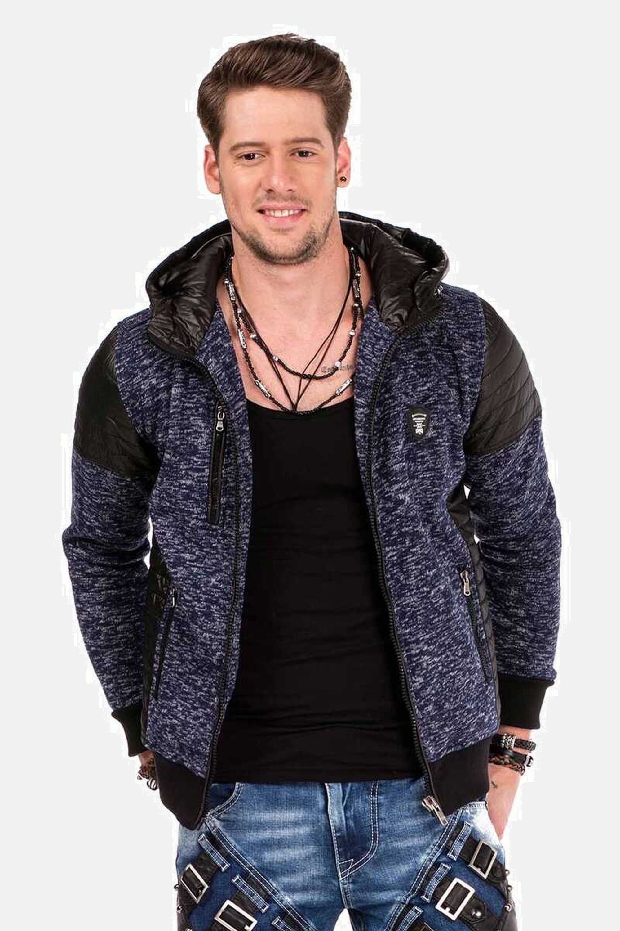 Cipo & Baxx Strickjacke »Strickjacke«, mit Leder Highlights, CL-310