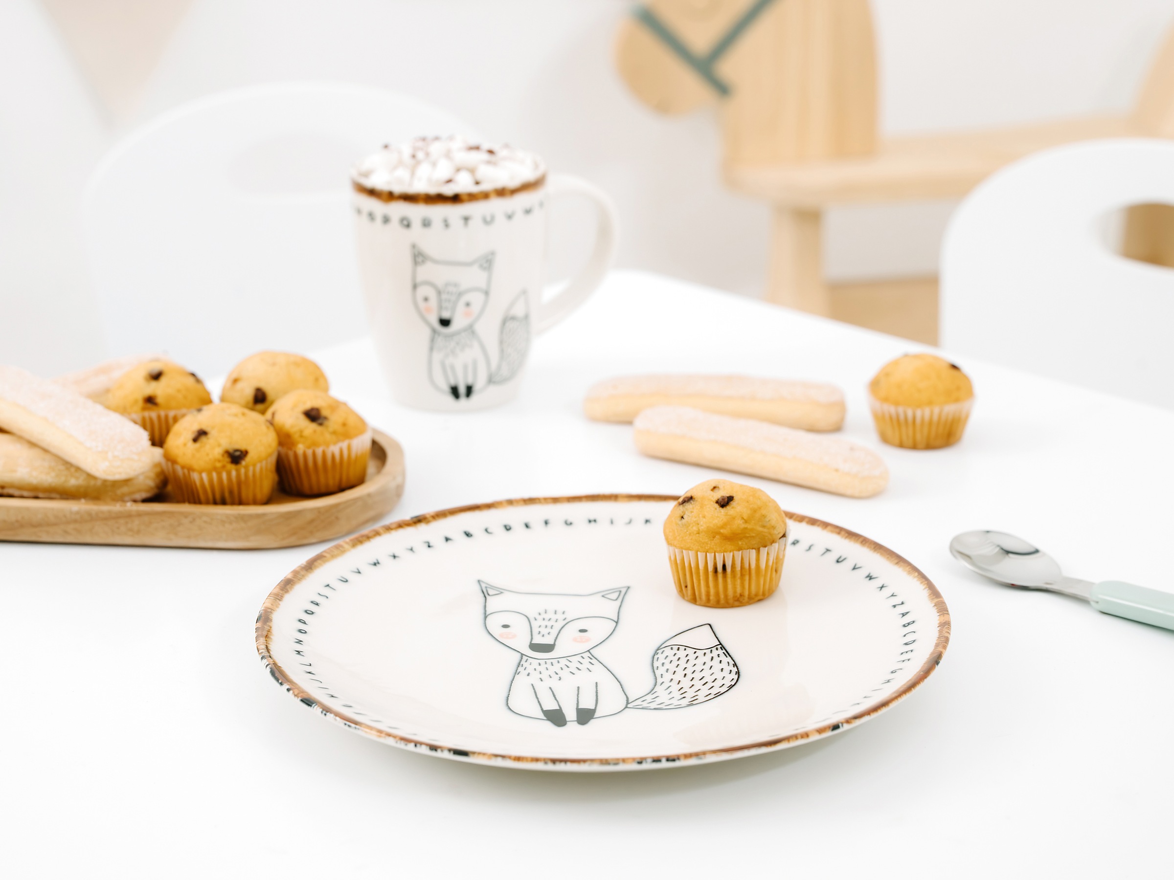 CreaTable Kindergeschirr-Set »Freunde des Waldes Fuchs, Kinder Set 3-tlg.« Tiermotive, skandinavischer Stil, unregelmäßiger brauner Rand