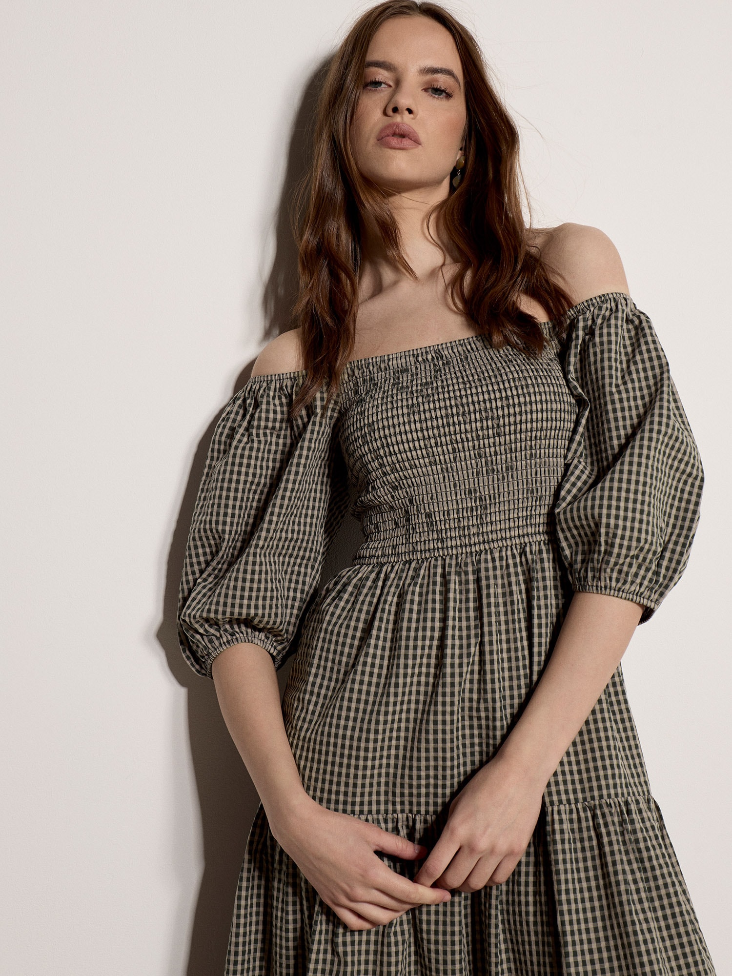 Apricot Midikleid »Milchmädchen-Midaxi-Kleid in Karomuster« mit eckigem Ausschnitt