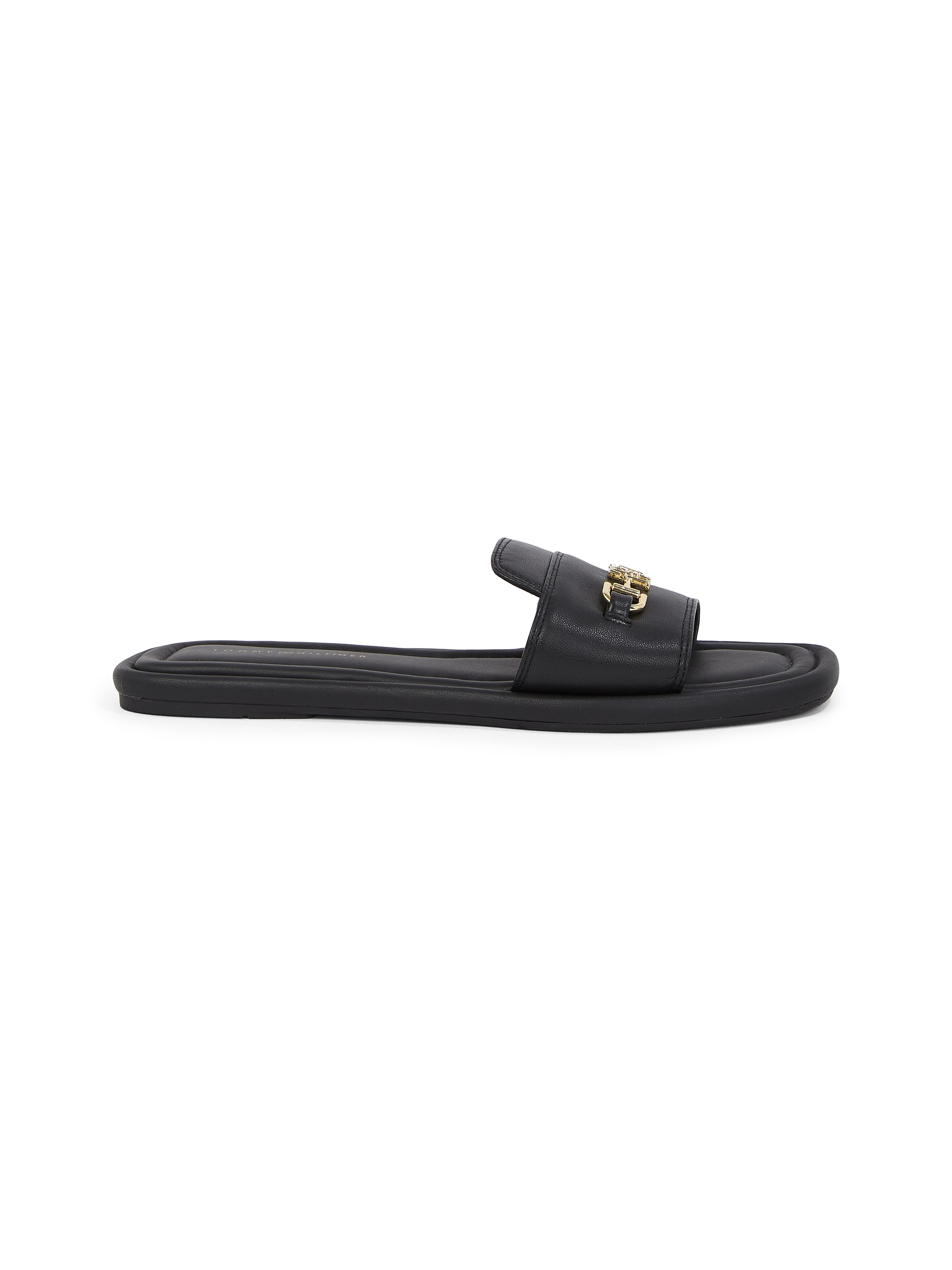 Tommy Hilfiger Pantolette »LEATHER HORSEBIT MULE«, Flats, Sommerschuh, Bequemschuh mit goldfarbener Zierspange