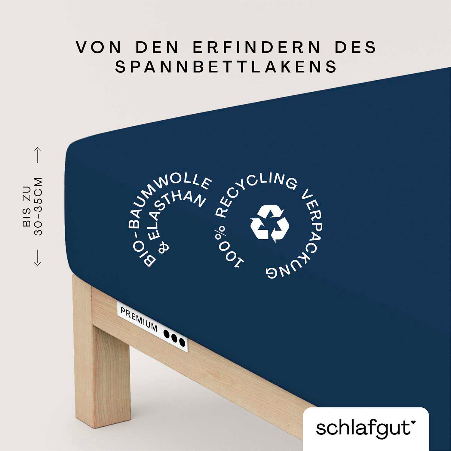 Schlafgut Spannbettlaken "PREMIUM Mako-Zwirn-Jersey, 220 g/m², 95% Bio-Baumwolle, 5% Elasthan" Bettlaken bis 30 cm Höhe, PREMIUM-Qualität langlebig, perfekter Sitz